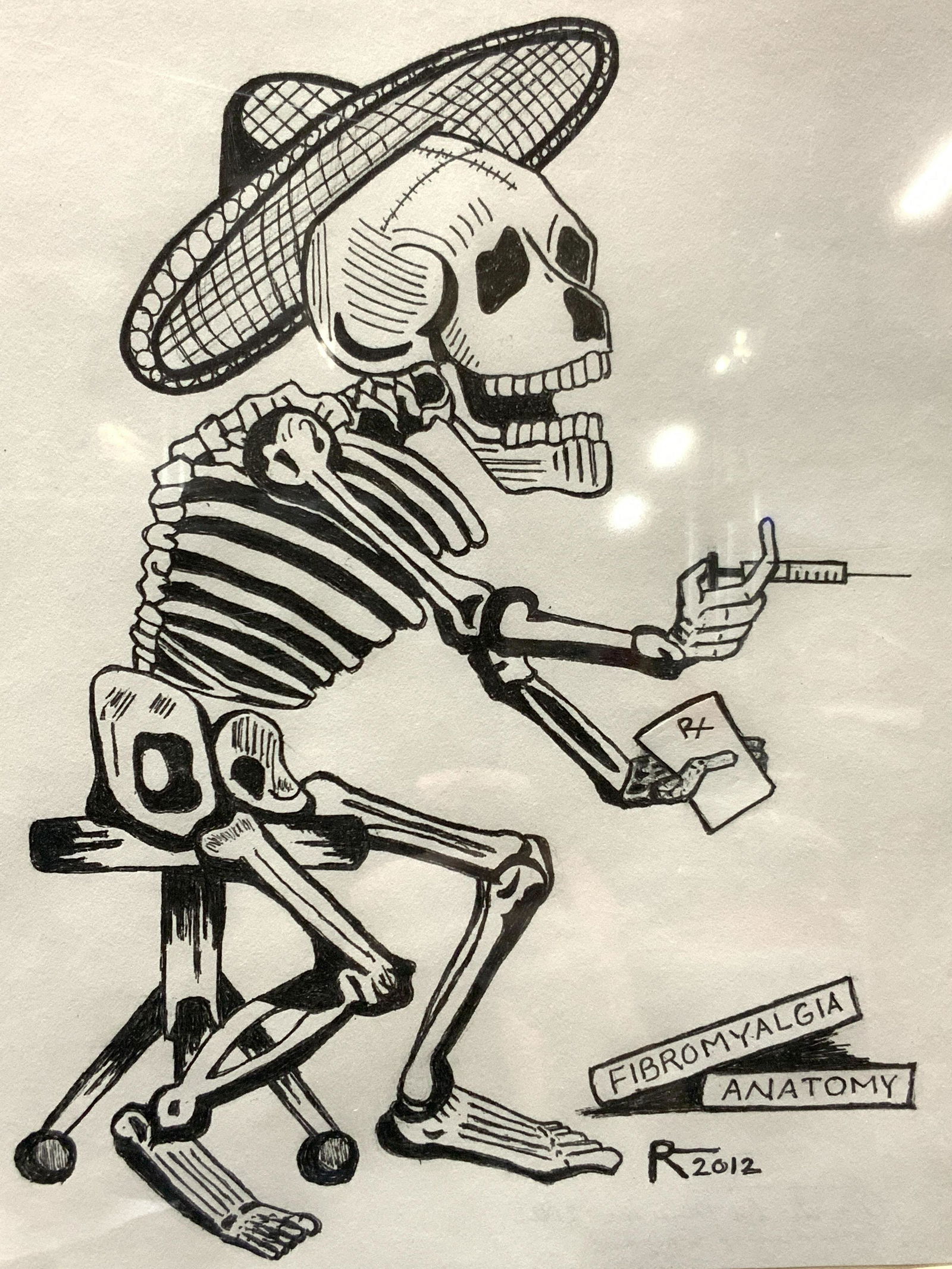 Signed R. 2012. Framed Skeleton Illustration (1 of 9)