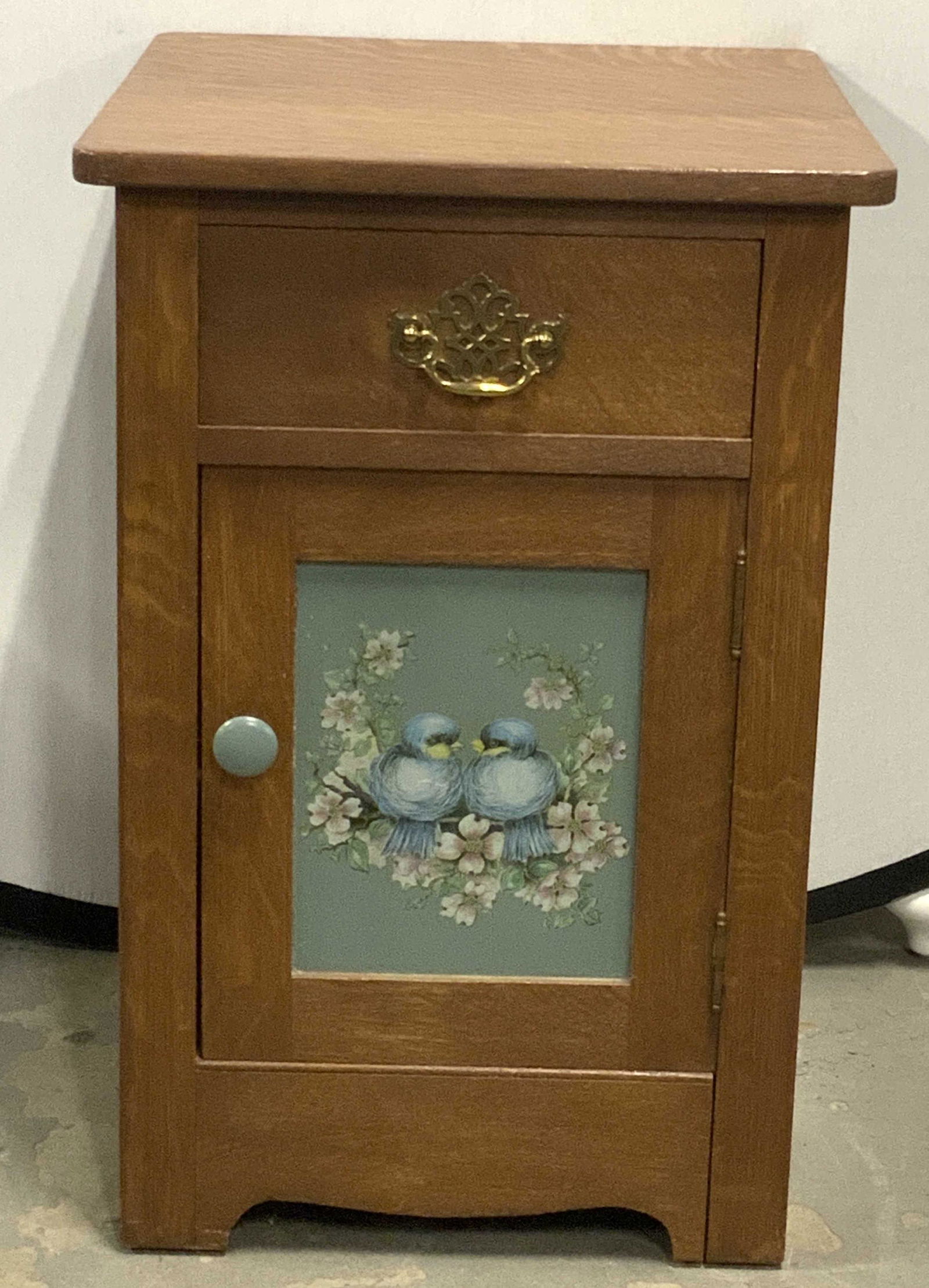 Antique Hand Painted Bird Motif Oak Nightstand (1 of 14)