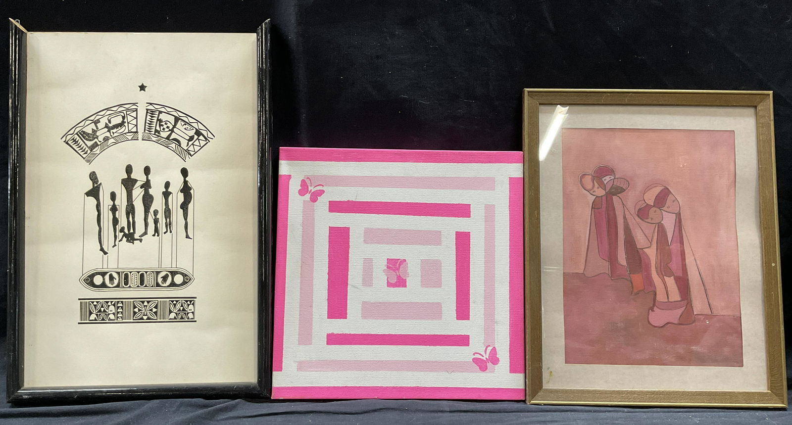 Lot 3 Abstract Acrylic Paintings & Lithograph (1 of 5)