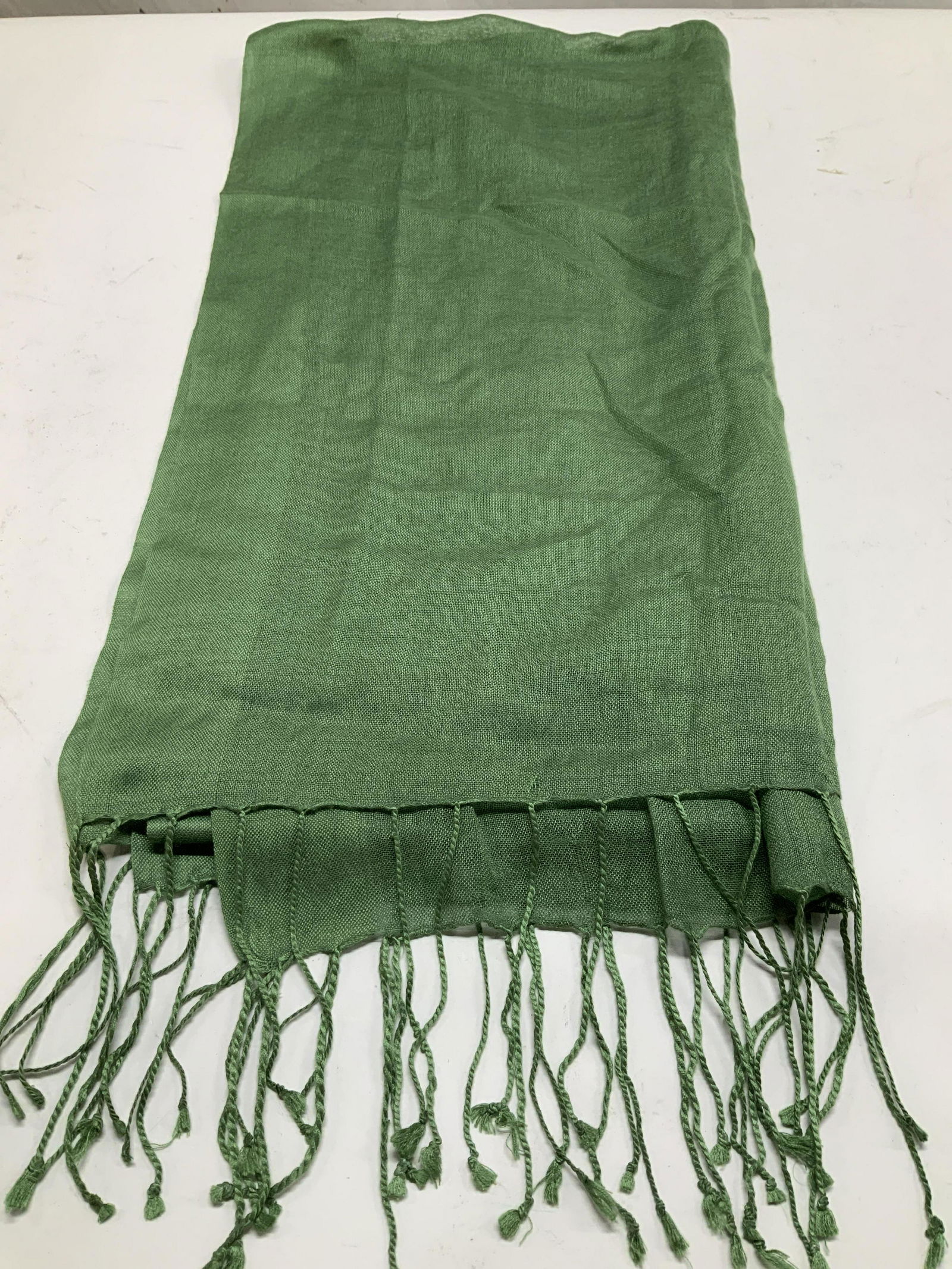 Green Fabric Scarf w Tassels (1 of 6)
