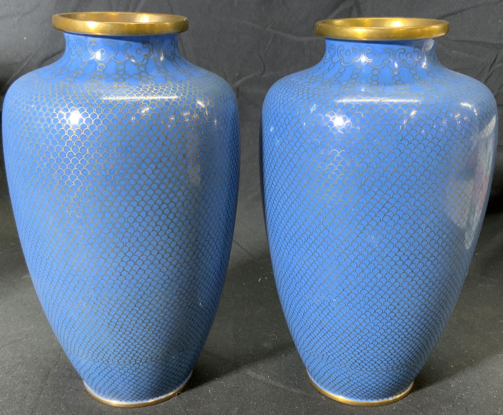 Pair Vintage Asian Blue Cloisonne Vases (1 of 4)