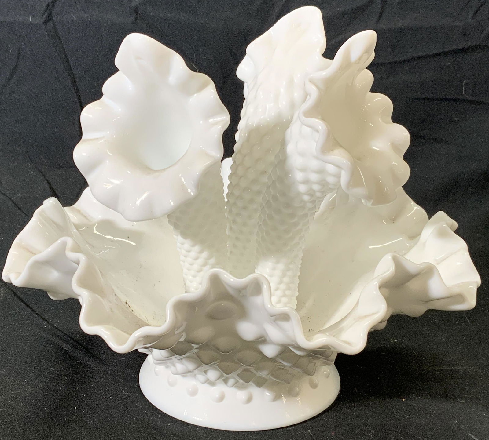 Vintage FENTON Milk Glass Hobnail Ruffled Epergne (1 of 6)