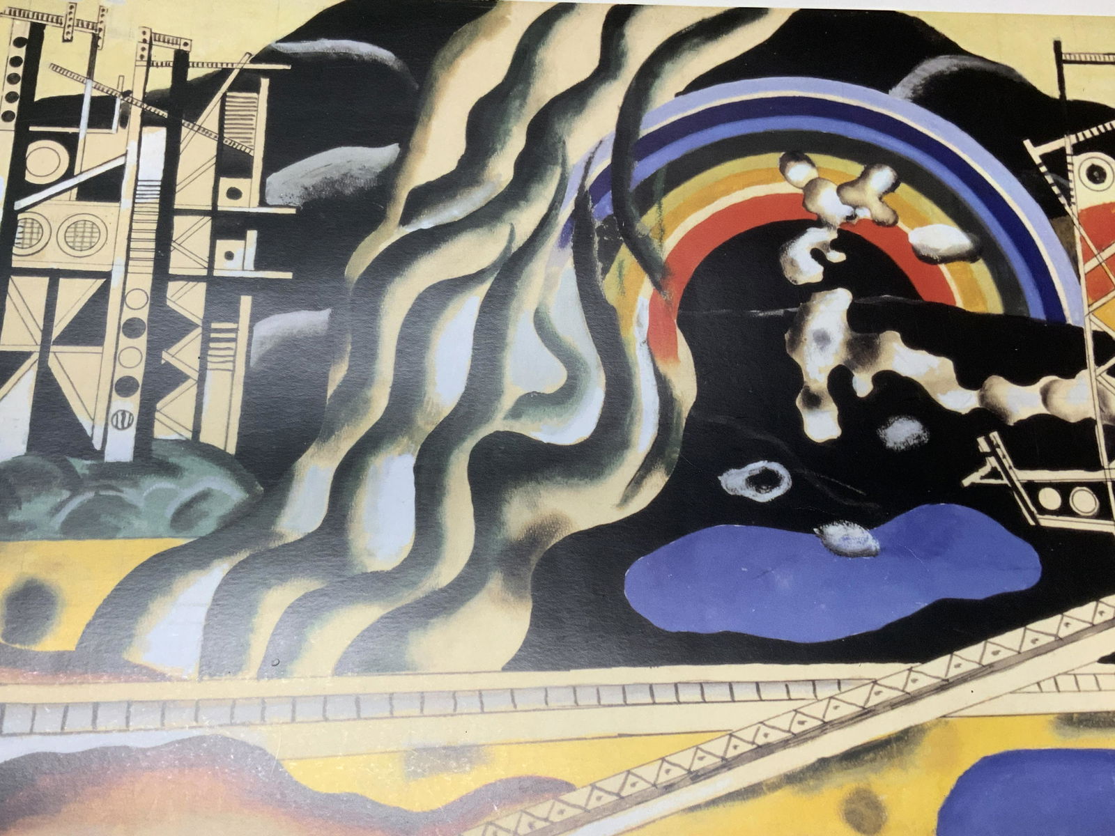 FERNAND LEGER Transport Of Forces Offset Litho.: FERNAND LEGER Transport Of Forces Offset Lithograph, no apparent inscriptions, subject shows Legers abstract modern 1937 painting Transport of Forces, measures approx 15 x 28 in. No frame, surface wea