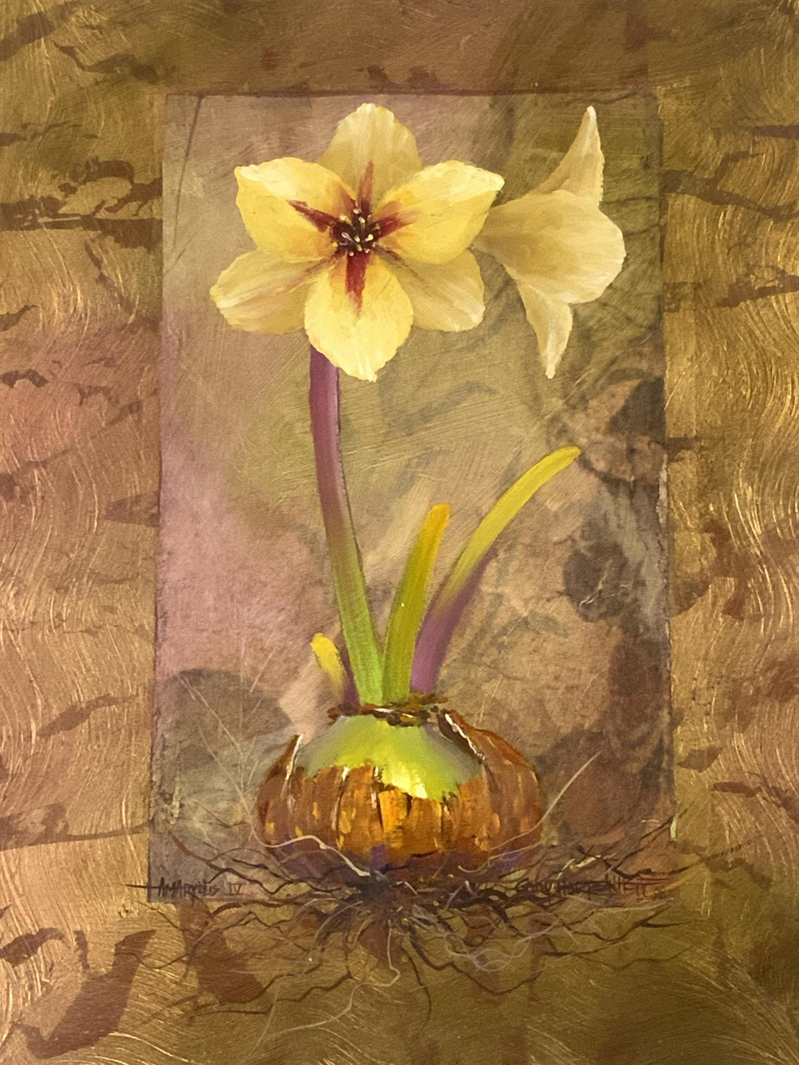GARY HARTENICHT Amaryllis IV Painting: GARY HARTENICHT Amaryllis IV Painting, acrylic with glaze on card stock paper, inscription to lower left reads ‘Amaryllis IV’, signature to right reads ‘Gary Hartenicht (c) 98’, subject shows 