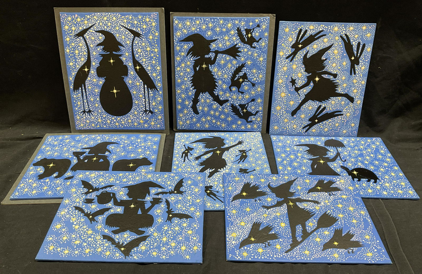 Set 11 MKS Signed Witch Themed Acrylic Paintings (1 of 5)