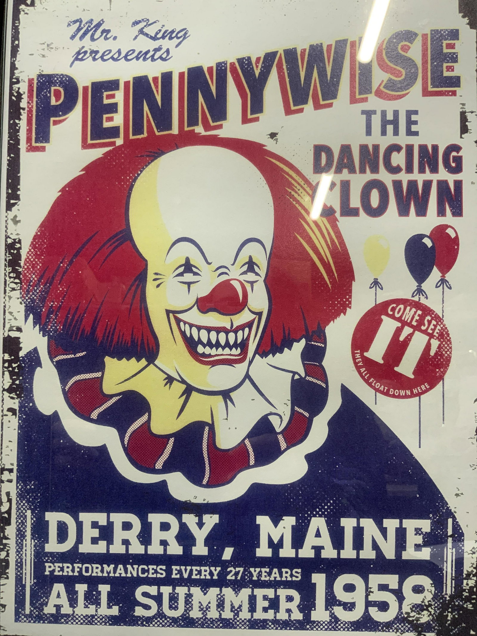Vintage Pennywise The Clown Lithograph: Vintage Pennywise The Clown Lithograph, inscriptions read ‘Mr. King presents Pennywise the Dancing Clown, Come see IT they all float down here, Derry, Maine performances every 27 years All Summer 19