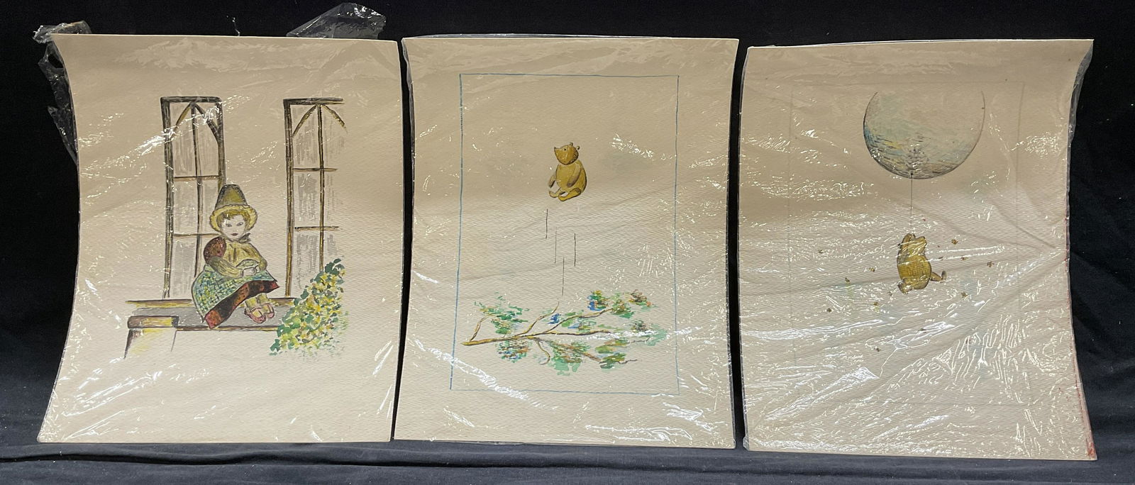 Lot 3 Watercolor Paintings, Winnie the Pooh & More (1 of 5)