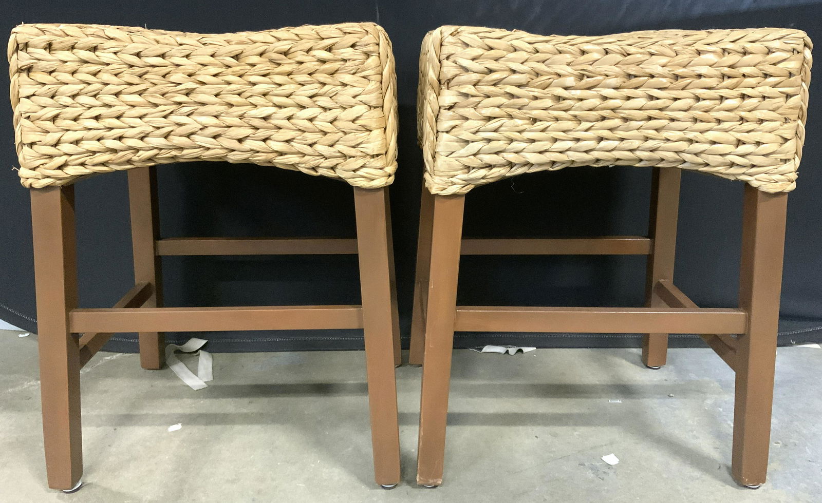 Pair Rattan Stools W Wooden Legs (1 of 8)
