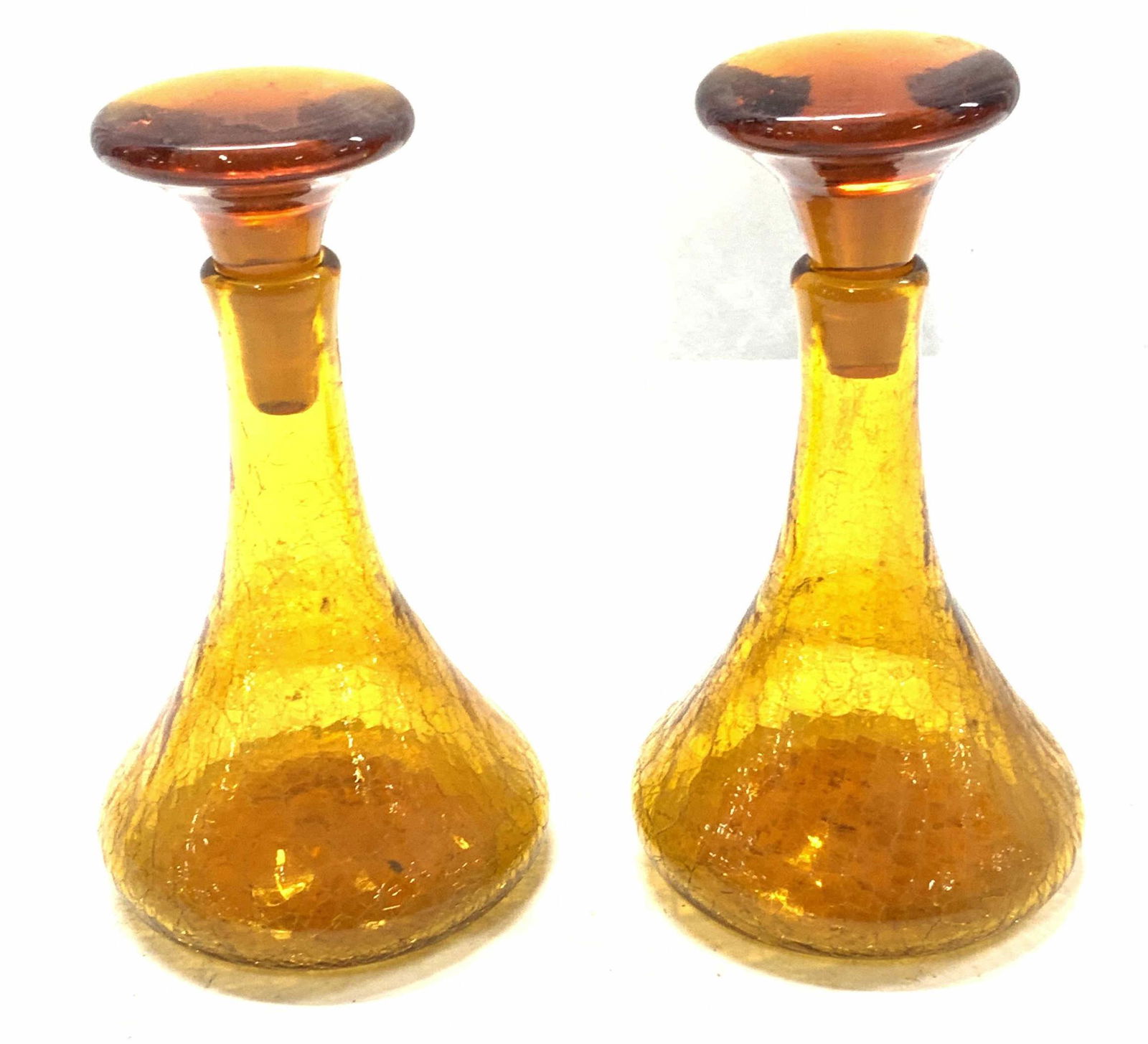 Lot 2 Vintage Amber Crackle Glass Ships Decanters (1 of 5)