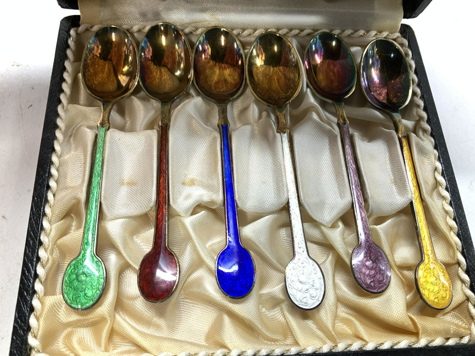 Set 6 MEKA Hand Enameled Sterling Spoon Denmark (1 of 8)