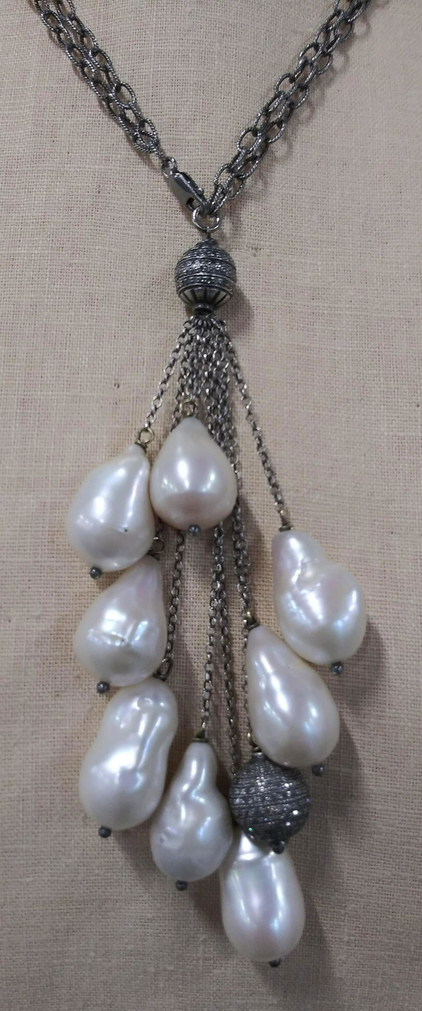 Ultra Baroque Pearl, Diamond, Sterling Necklace (1 of 10)