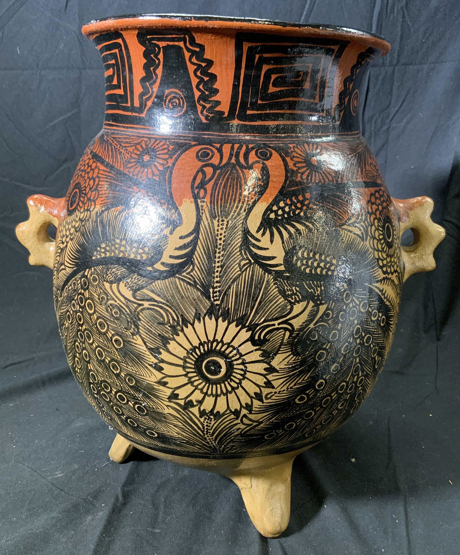Vintage Hand Painted Peacock Motif Footed Vessel (1 of 5)