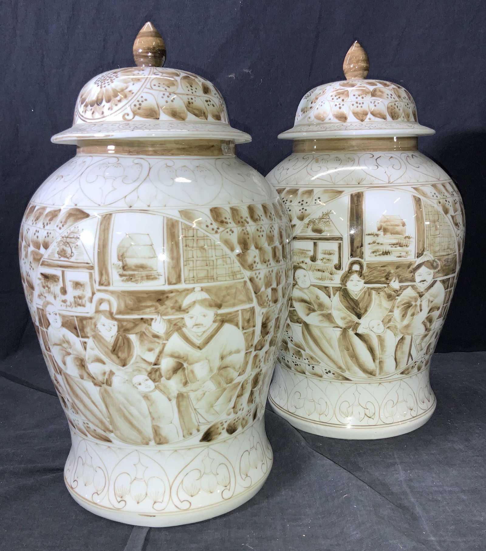 Pair Maitland Smith Handmade Porcelain Ginger Jars (1 of 7)