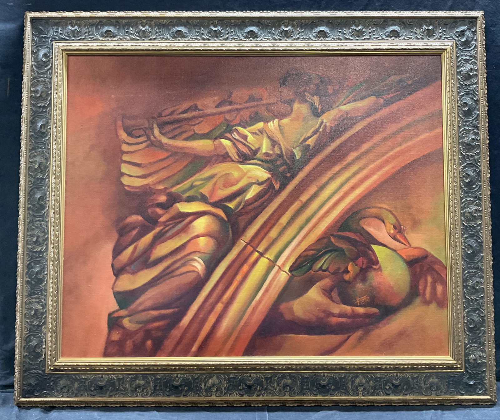 Signed Oil Painting of a Classical Woman w Horn (1 of 11)