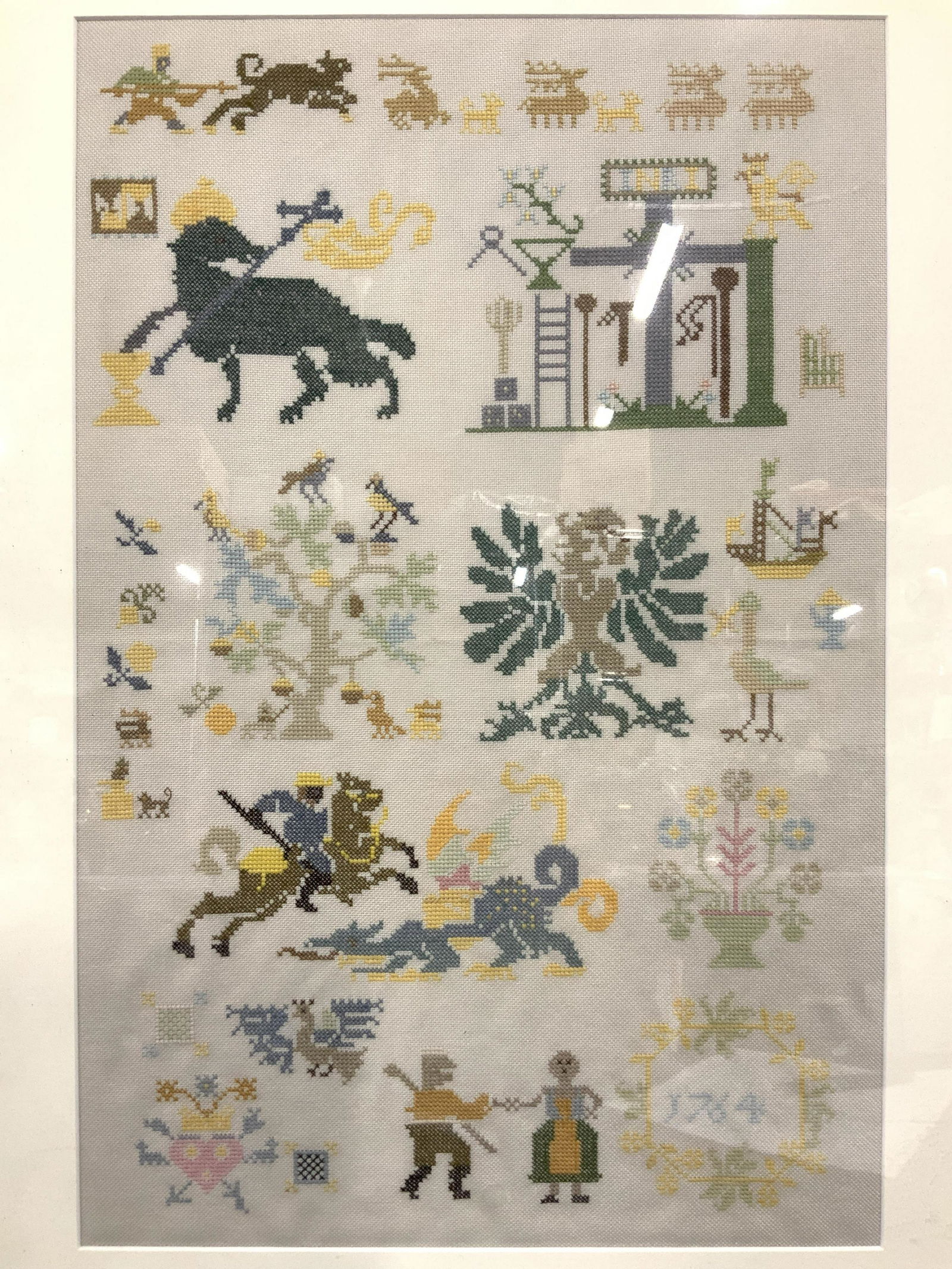 Antique Framed & Matted Cross Stitch Sampler (1 of 10)