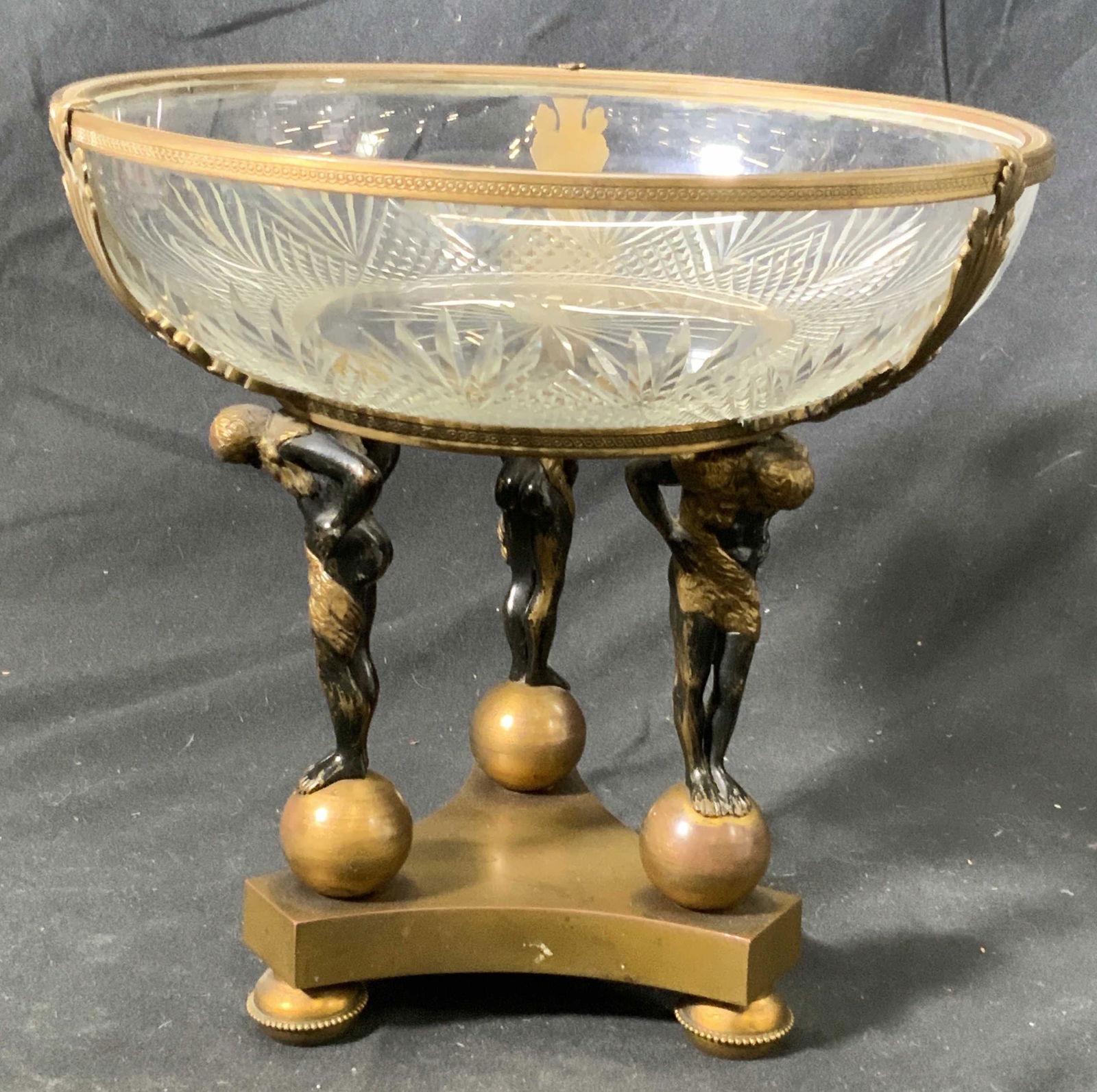 Antique Figural Brass & Cut Glass Bowl (1 of 5)