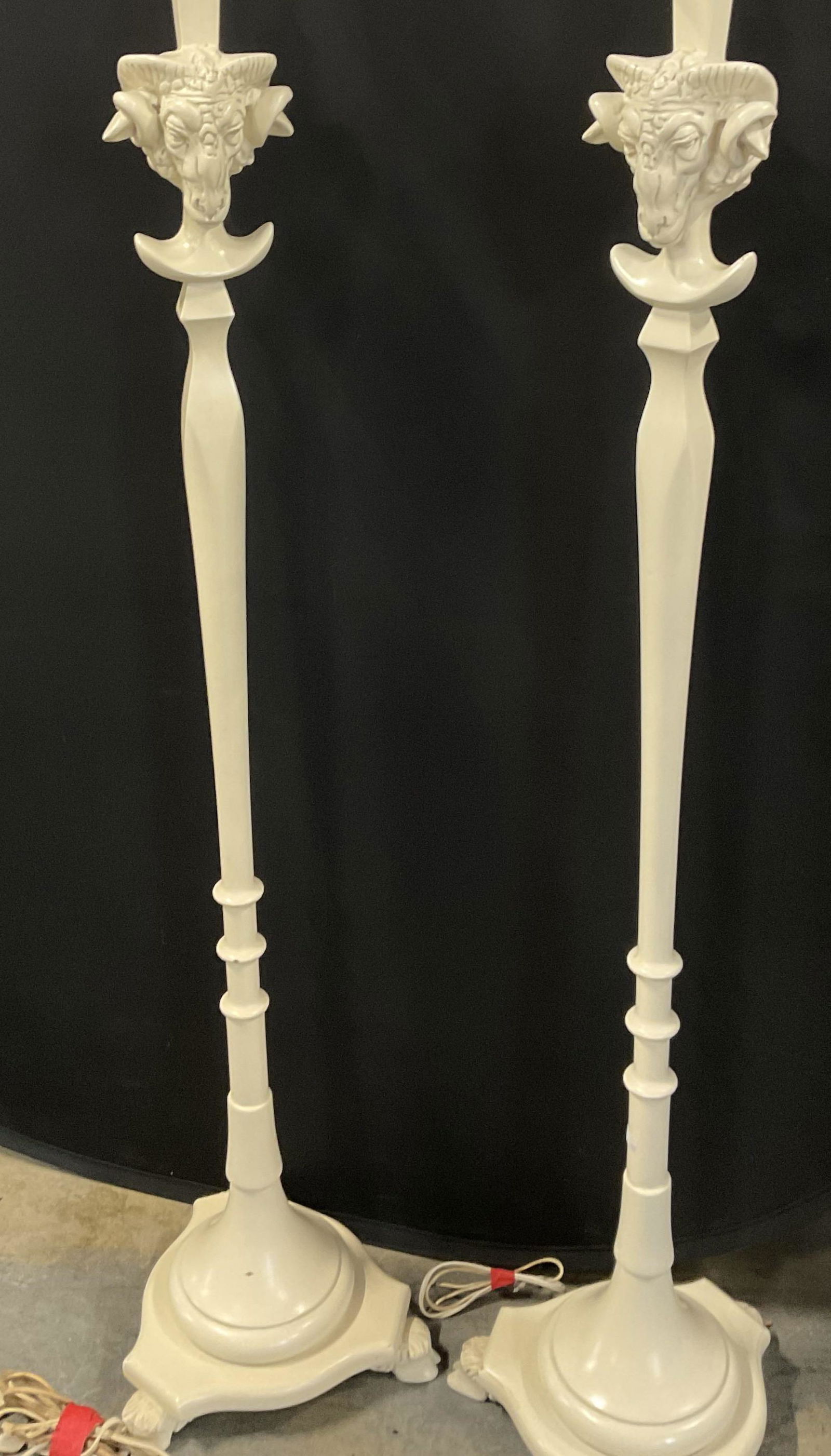 Pair Wood Carved Ram Floor Lamps (1 of 10)