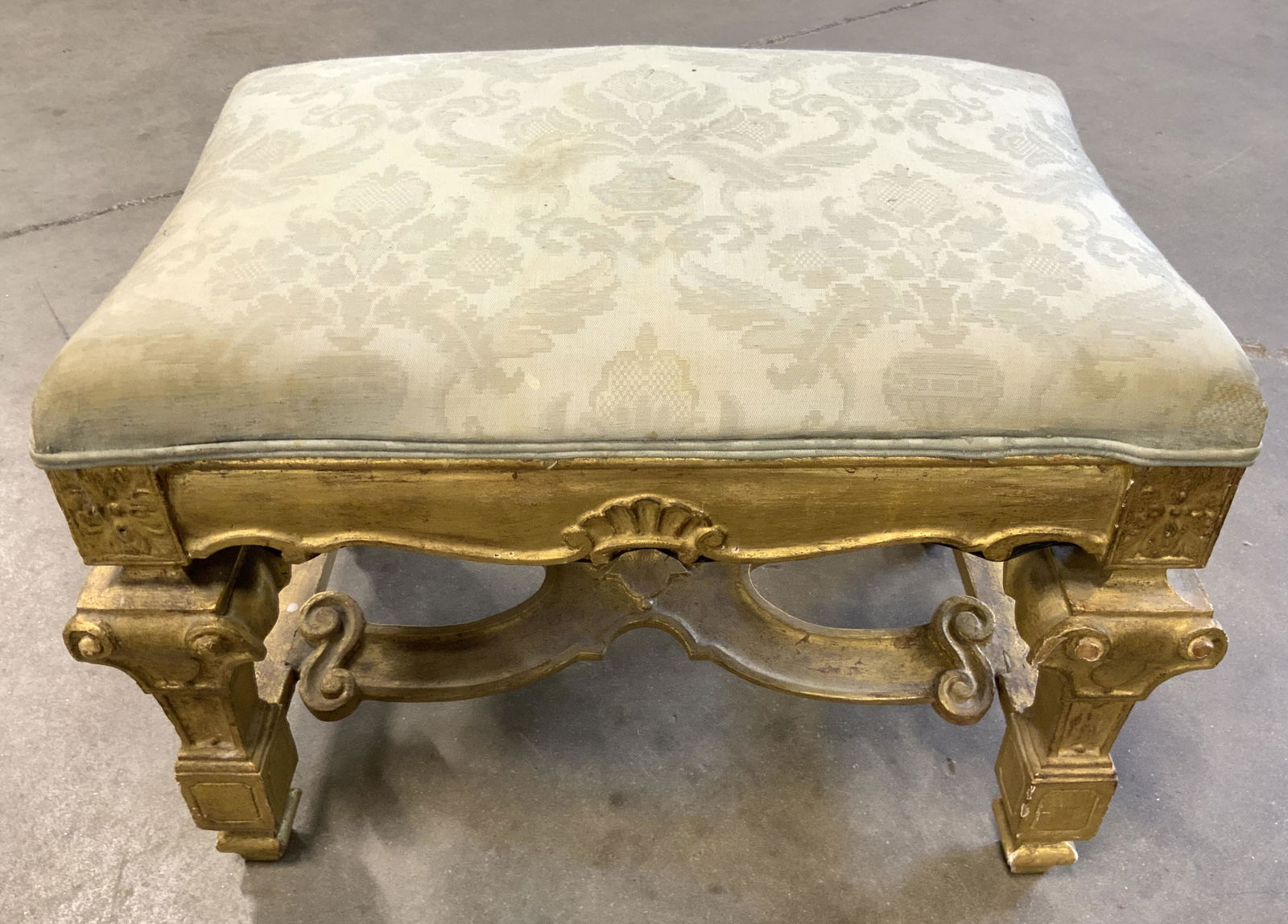 Vintage Hand Painted & Carved Upholstered Ottoman (1 of 15)