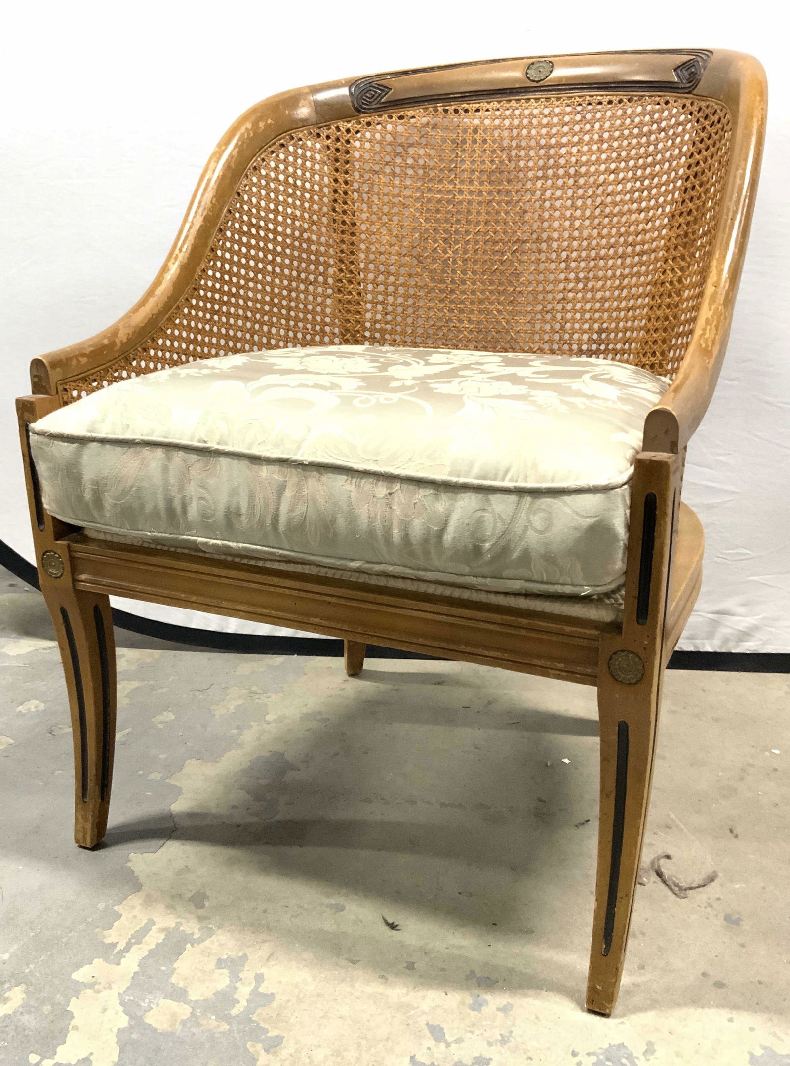 Caned Barrel Back Chair W Floral Cushion (1 of 10)
