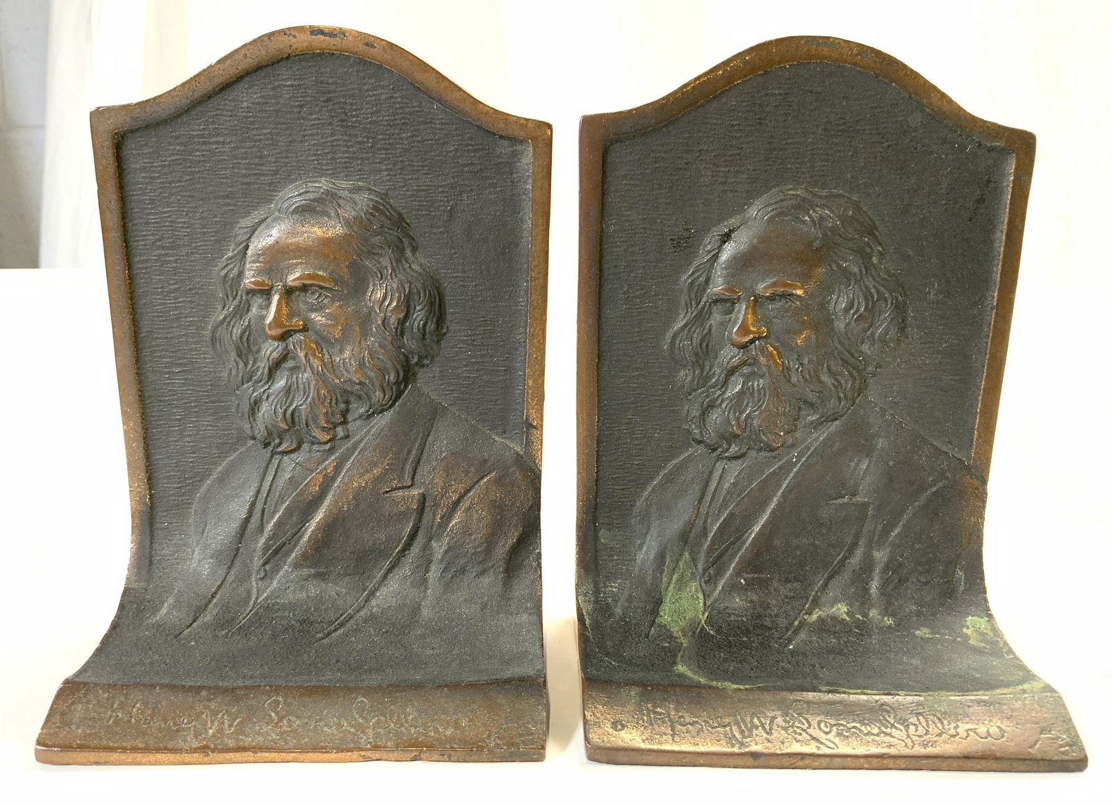 HENRY WADSWORTH LONGFELLOW Bronze Bookends (1 of 9)