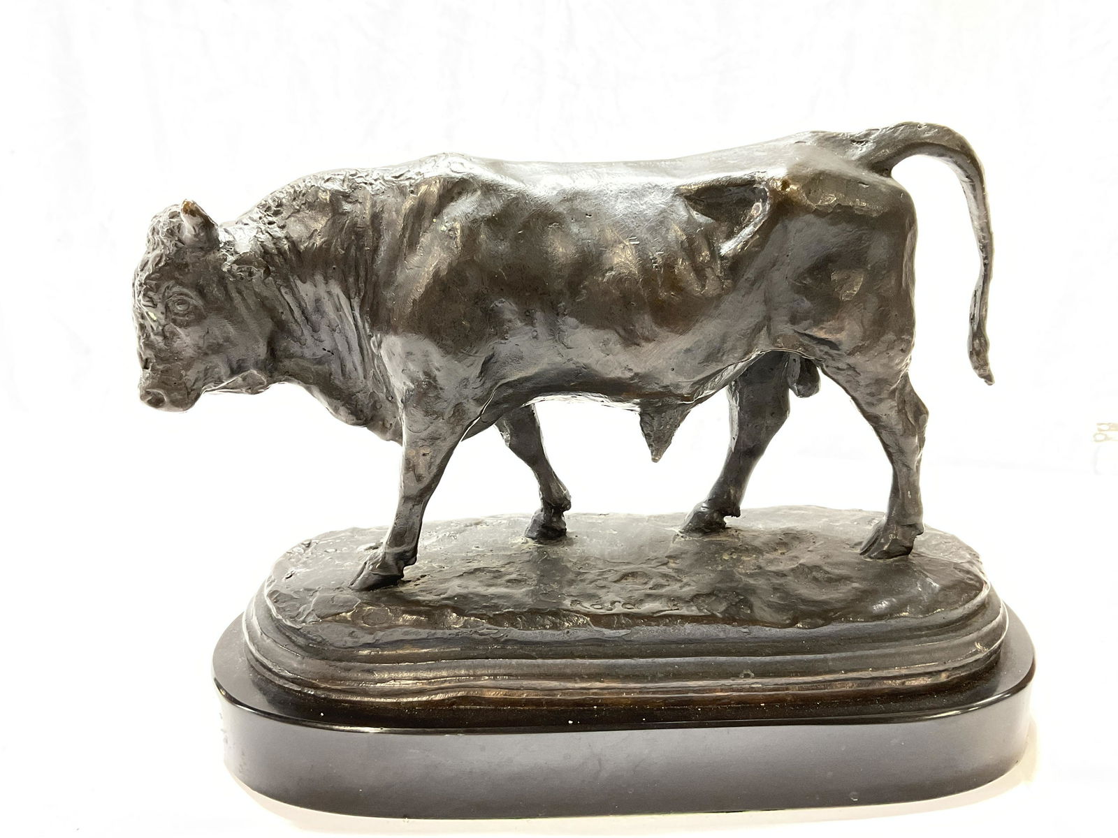 Signed Bronze Bull Sculpture on Pedestal (1 of 9)