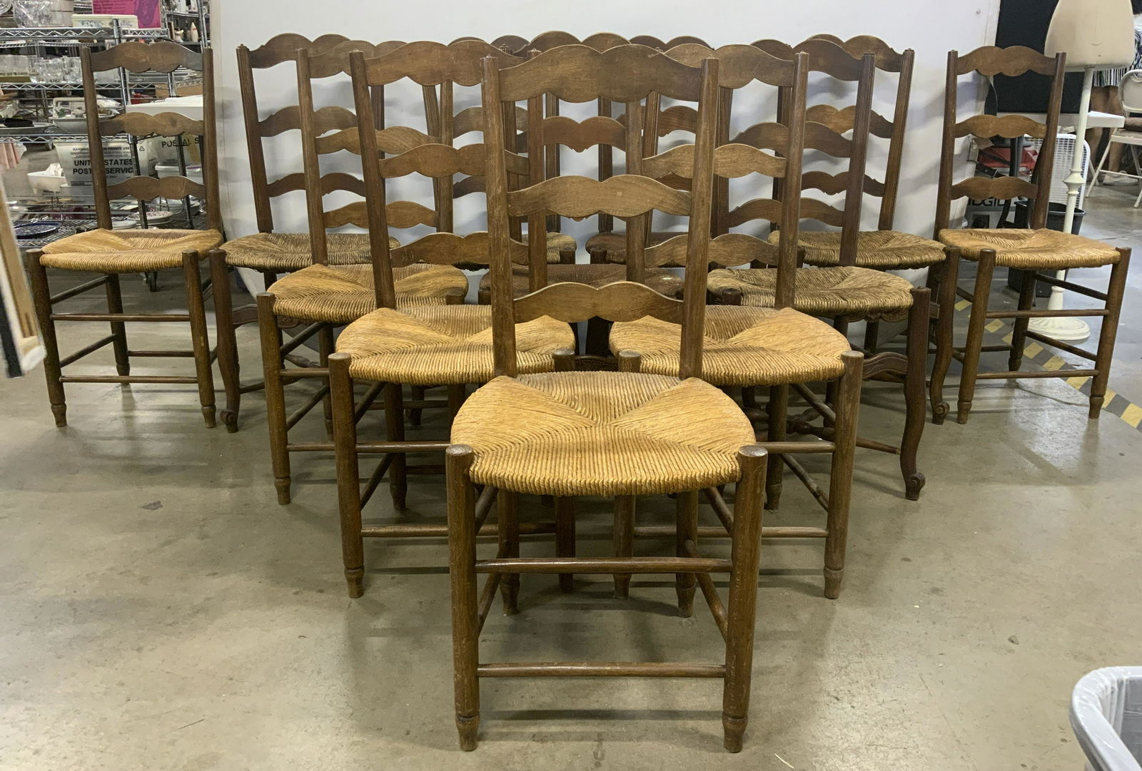 Set 12 Country French Wood Ladderback Side Chairs (1 of 12)