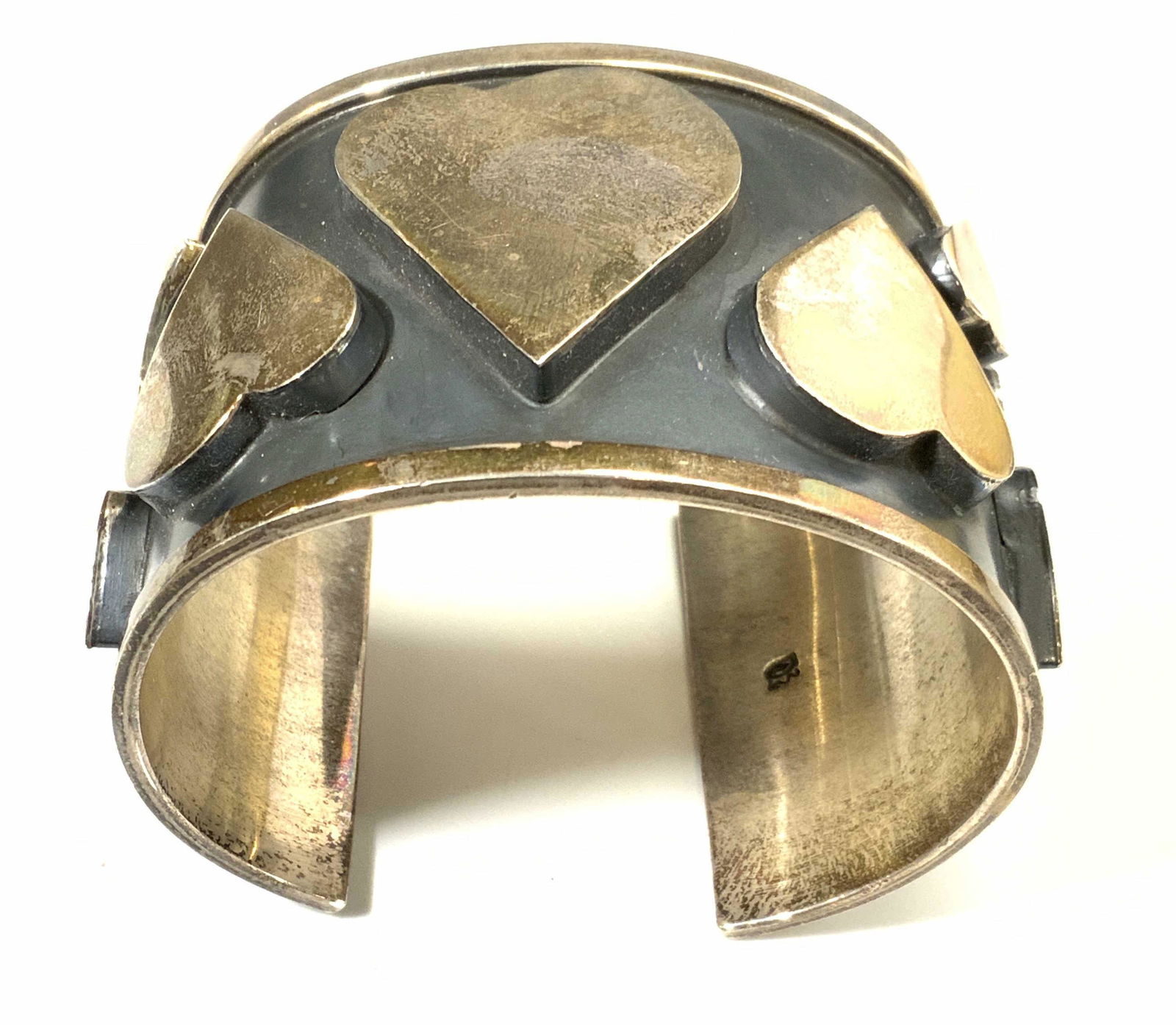 Vtg STERLING SILVER Heart Motif Cuff Bracelet (1 of 5)