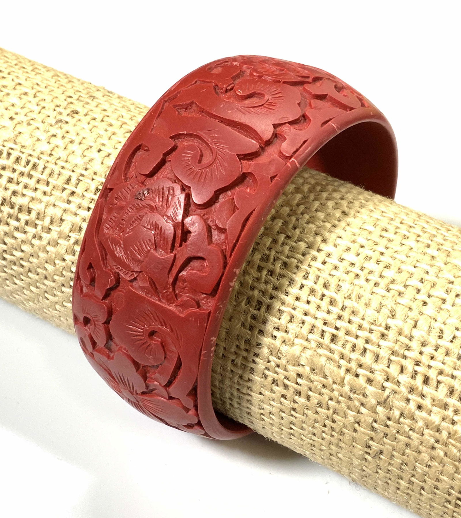 Vintage Red Carved Resin Floral Bangle, Jewelry (1 of 4)