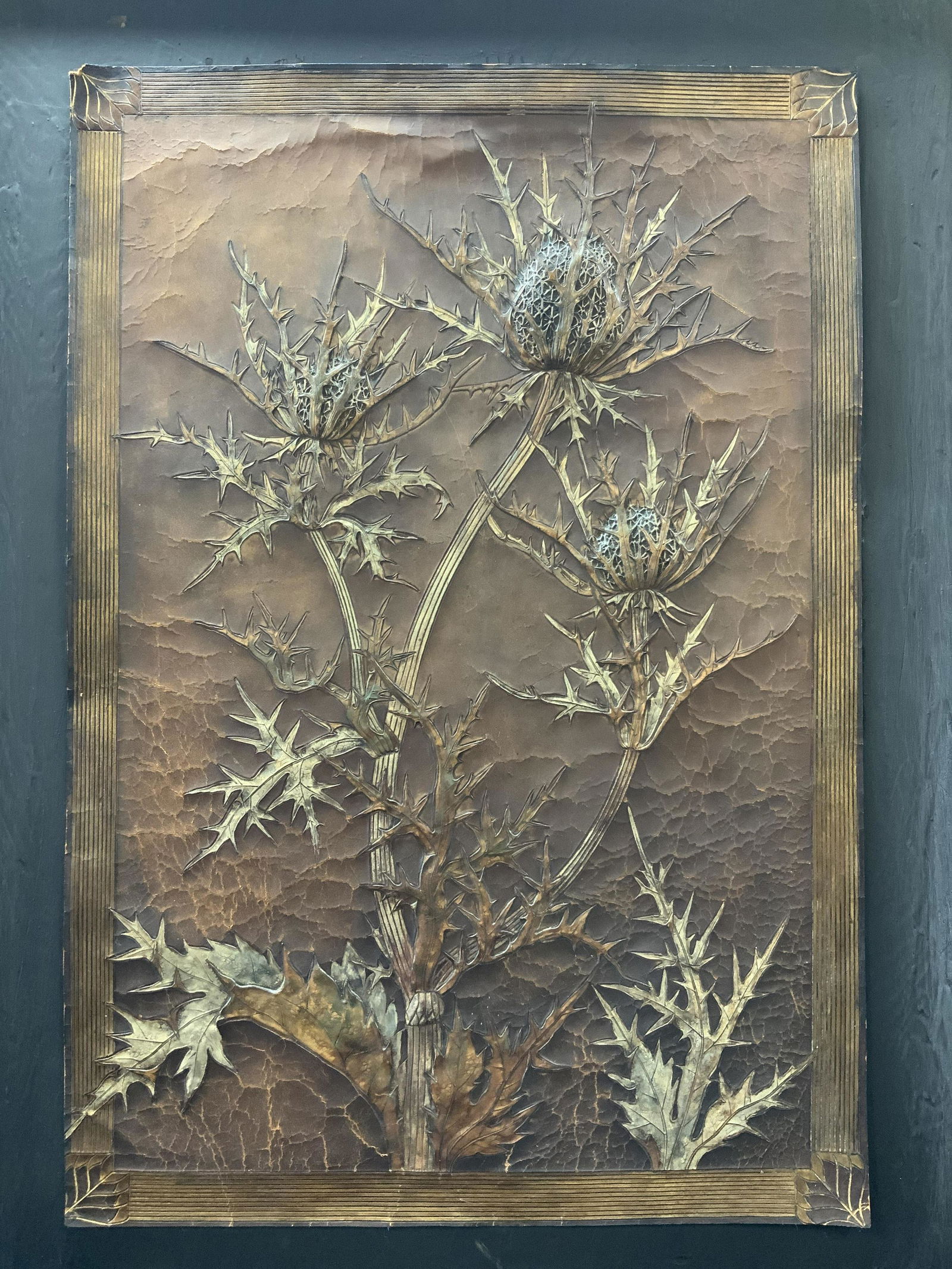 Vintage Framed Thistle Leather Etching (1 of 10)
