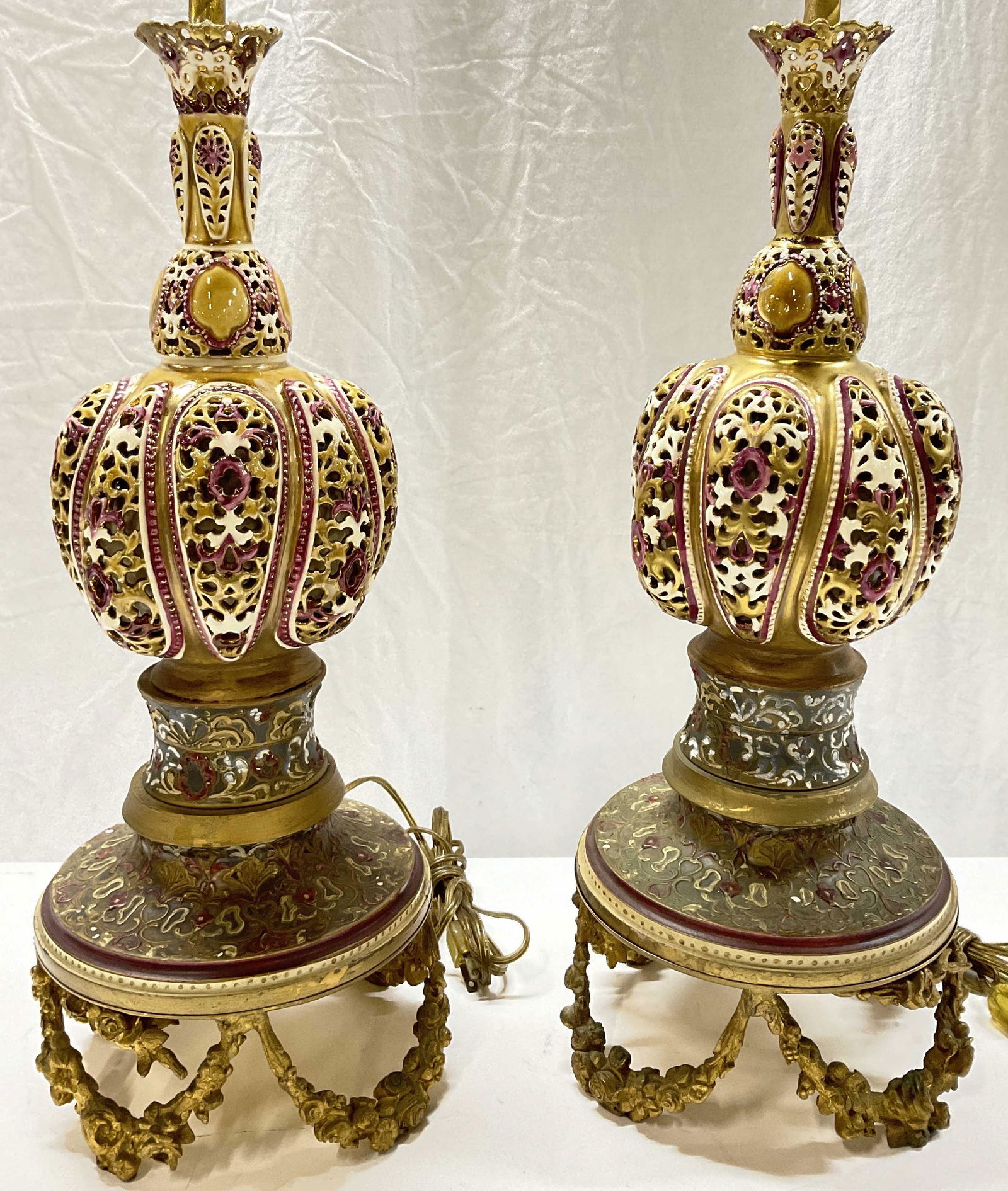 Pair Ceramic Lamps, Exterior Gold Detail (1 of 11)