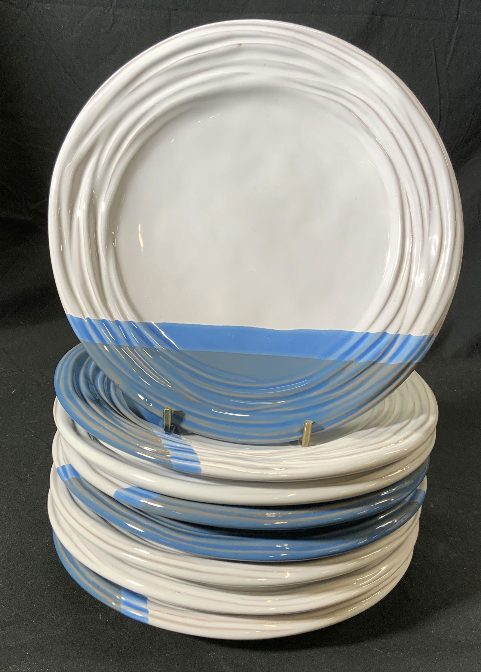 Set 8 Signed Blue/White Ceramic Plates, Italy (1 of 5)