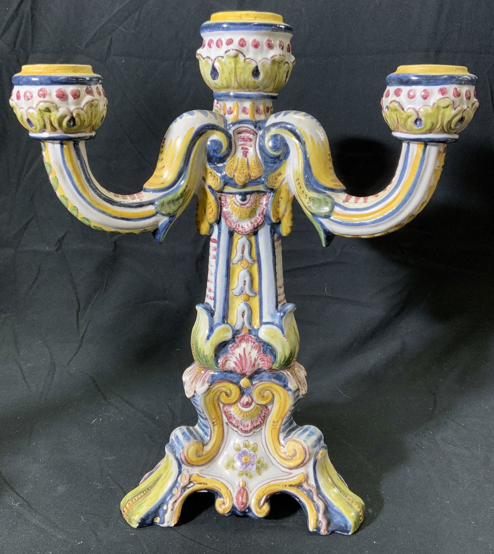 Vintage Portuguese Art Pottery 3 Arm Candelabra (1 of 5)