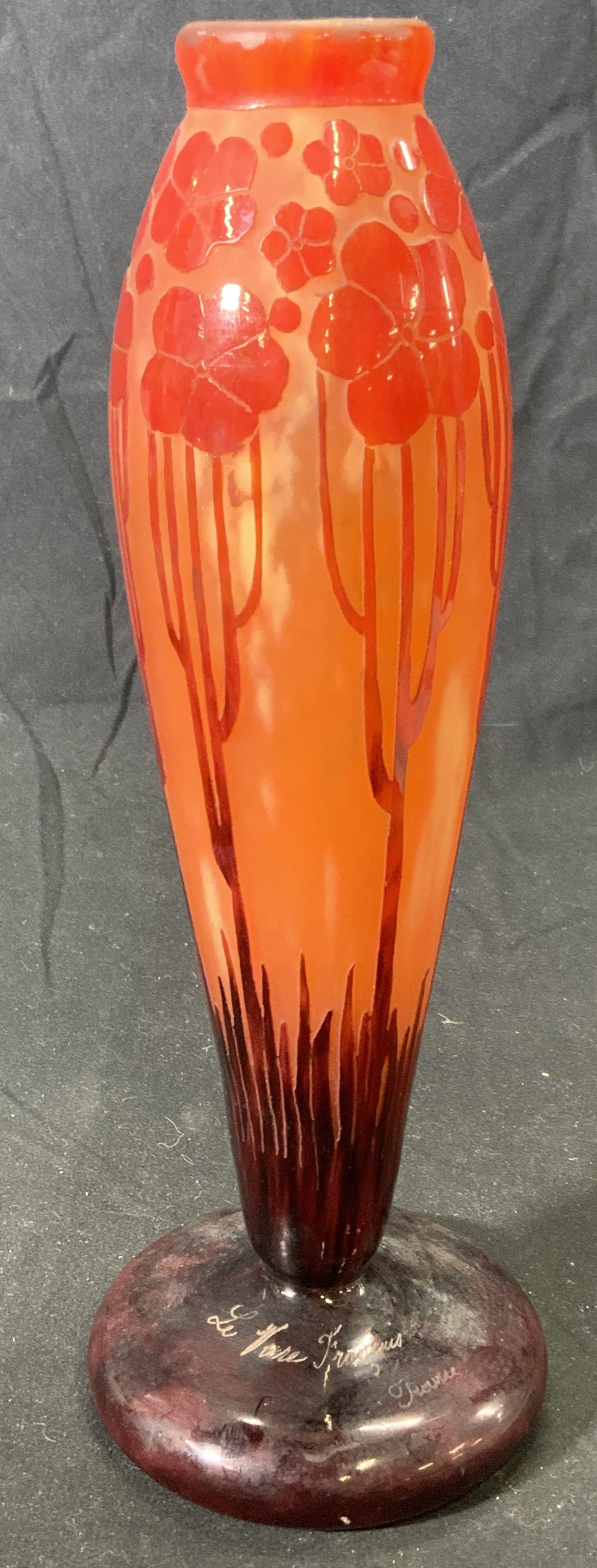 Signed LE VERRE FRANCAIS Cameo Glass Floral Vase (1 of 6)
