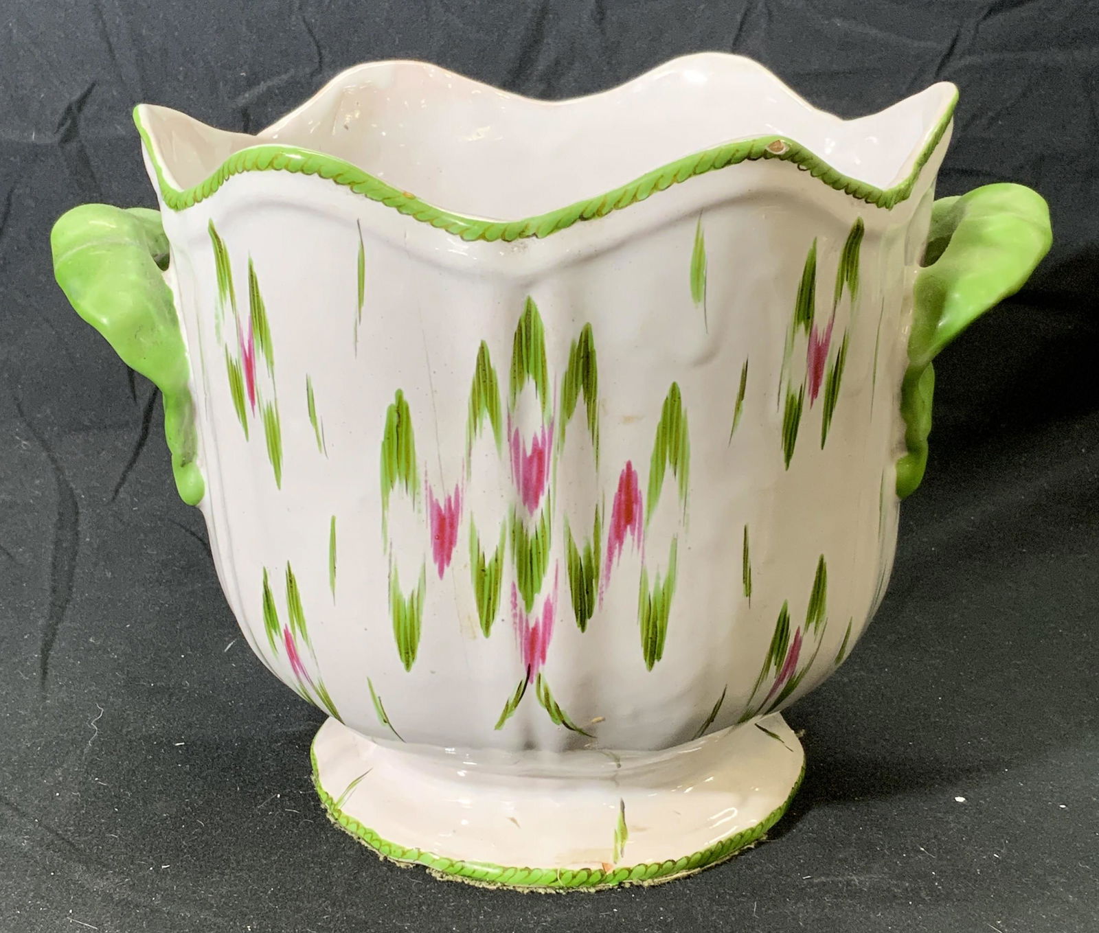 Vintage Green & Pink Footed Ceramic Planter (1 of 5)