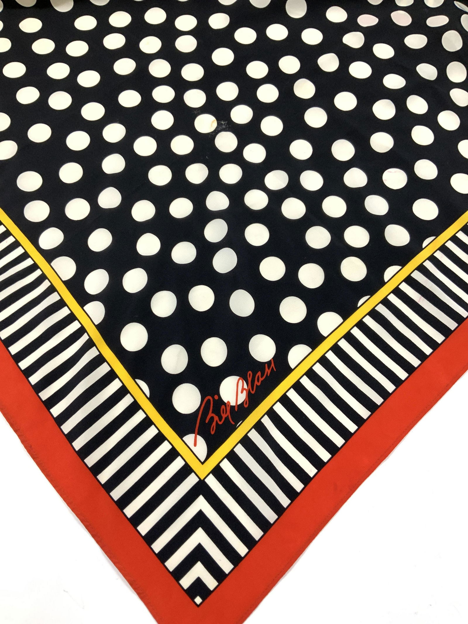 BILL BLASS Oversized Polka Dot Silk Scarf, Sgn (1 of 6)