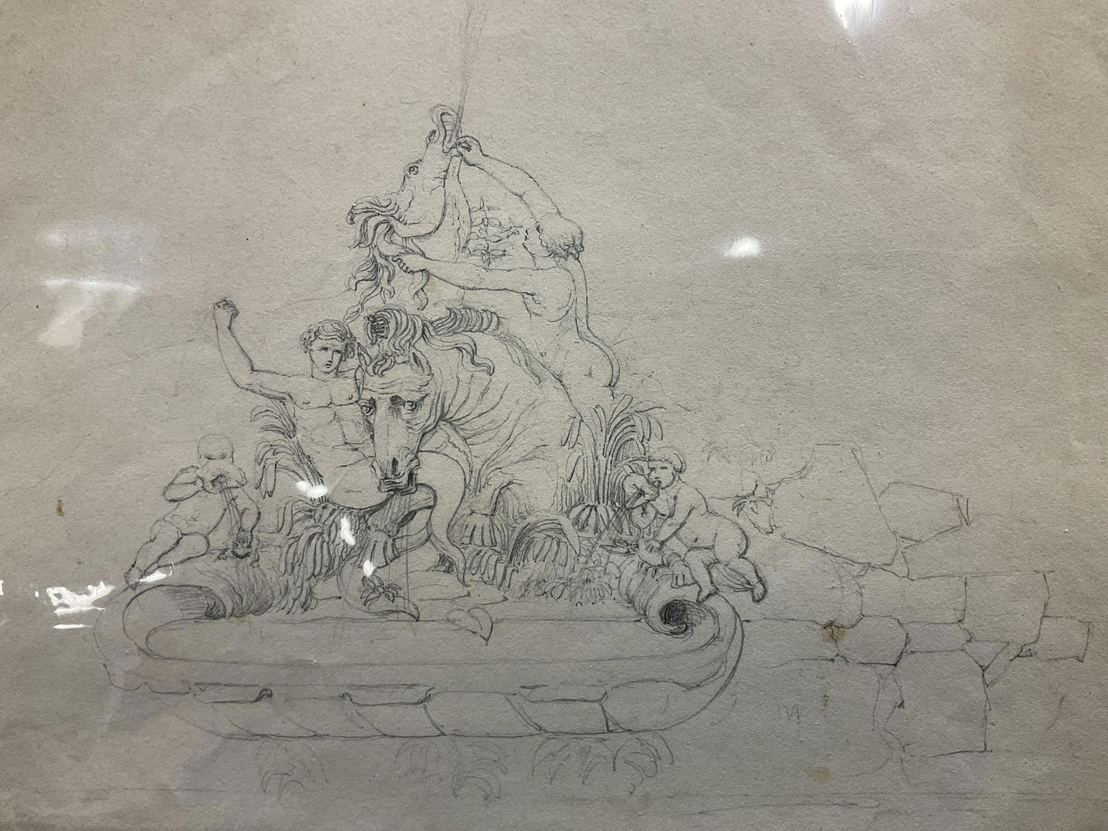 Antique THIERY Signed Drawing of a Fountain 1828 (1 of 9)