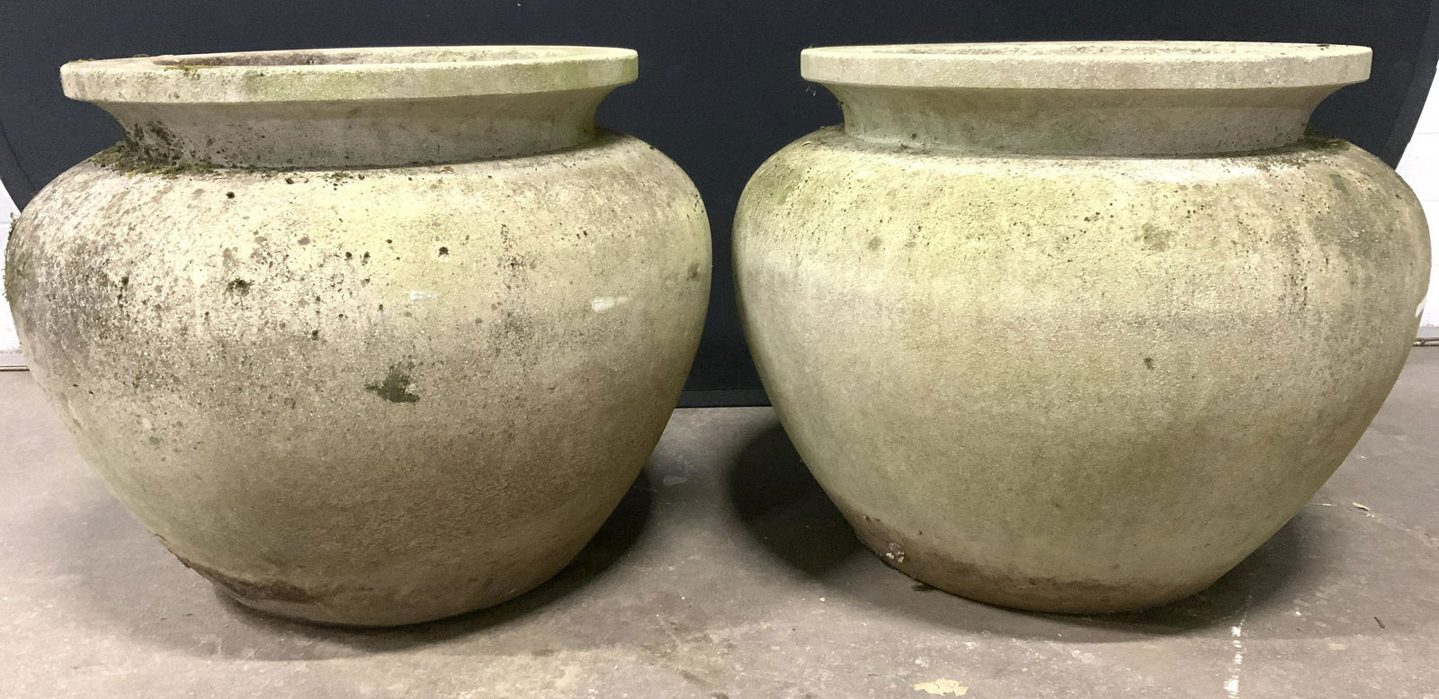 Trademarked Pair Cement Urn Planters (1 of 10)