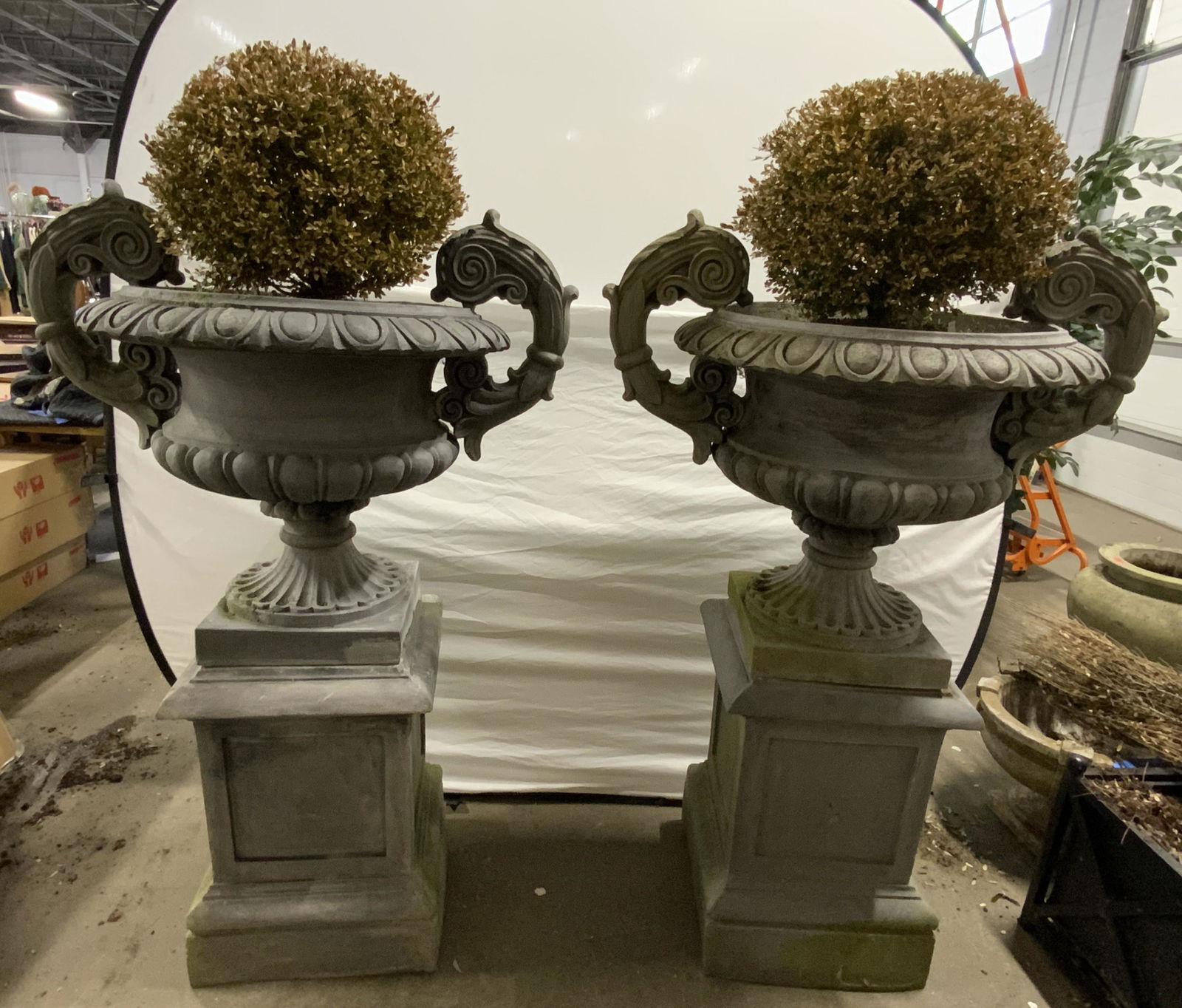 Cement Composite Urn Planters On Pedestals (1 of 12)