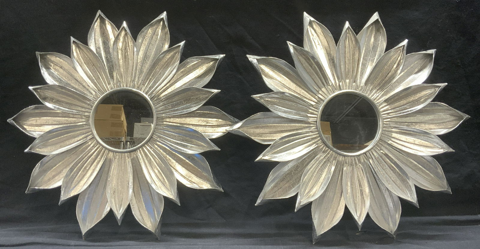 Pair Silver Toned Metal Flower Mirrors (1 of 9)