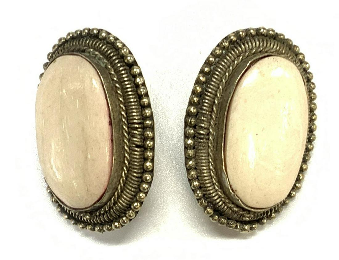 Vintage Clip On White Cabochon Statement Earrings (1 of 4)