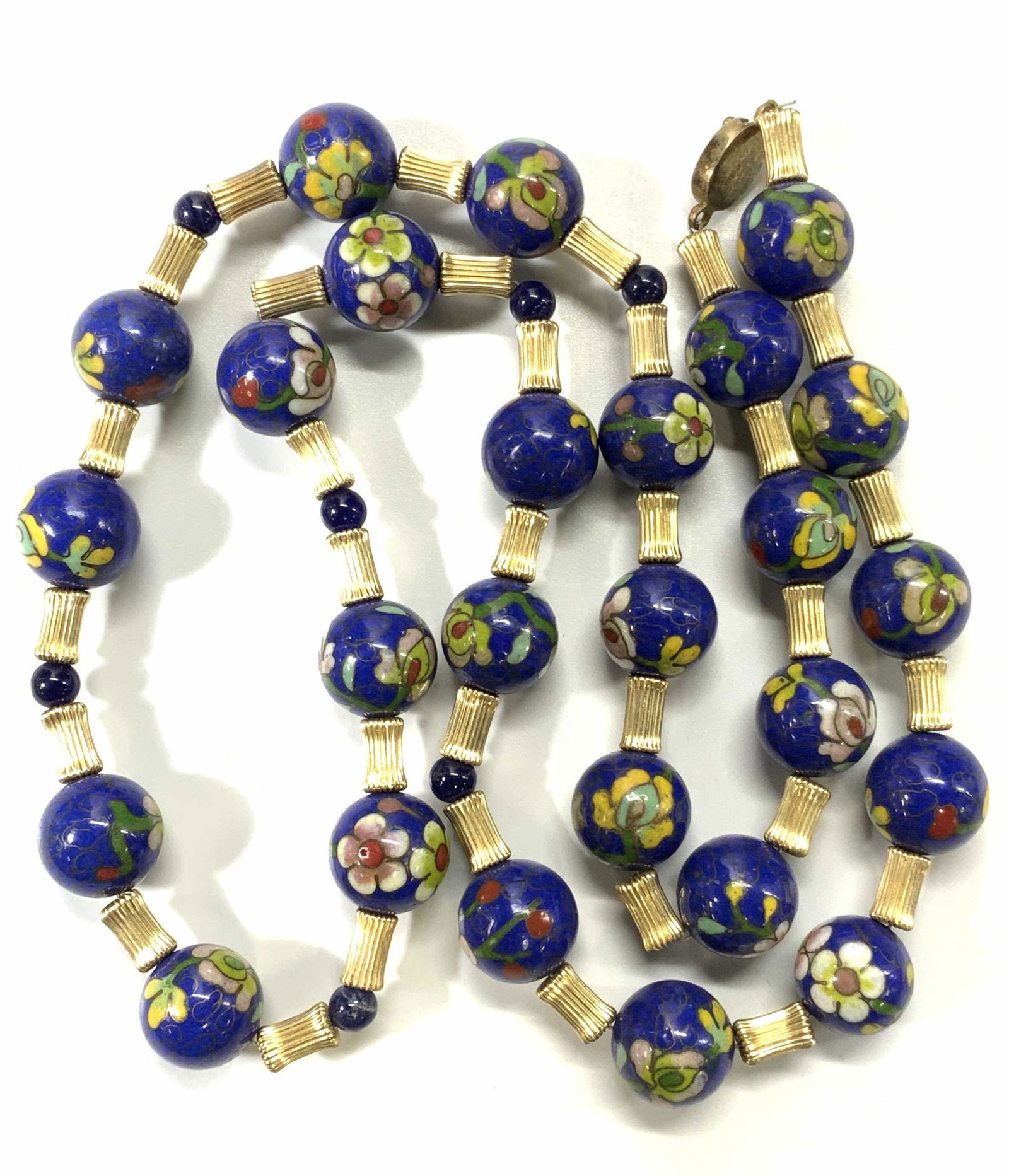 Vtg Silver & 14K Gold Plated Cloisonne Necklace (1 of 4)