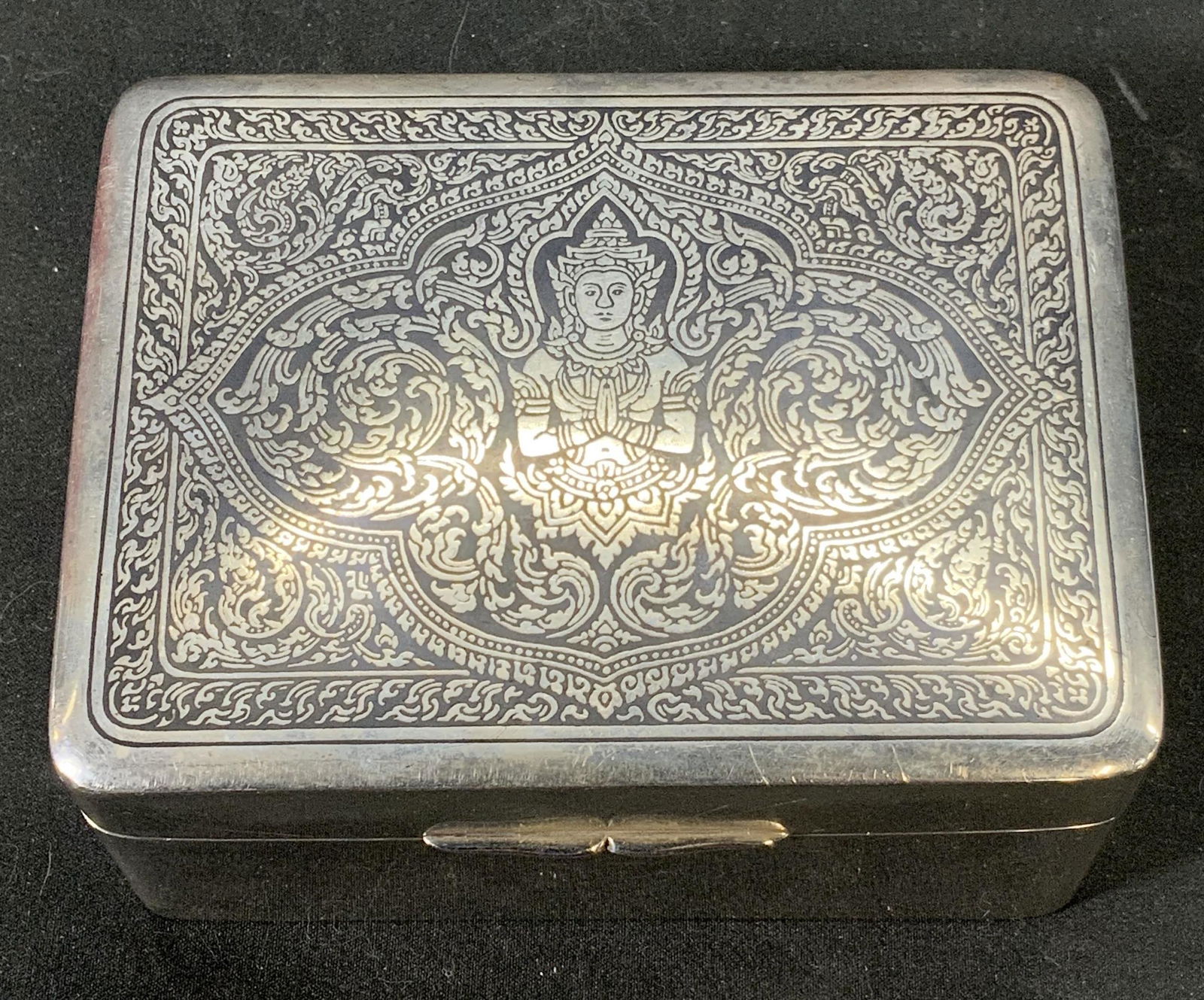 Sterling Silver and Wood Lidded Box w Thai Motif (1 of 5)