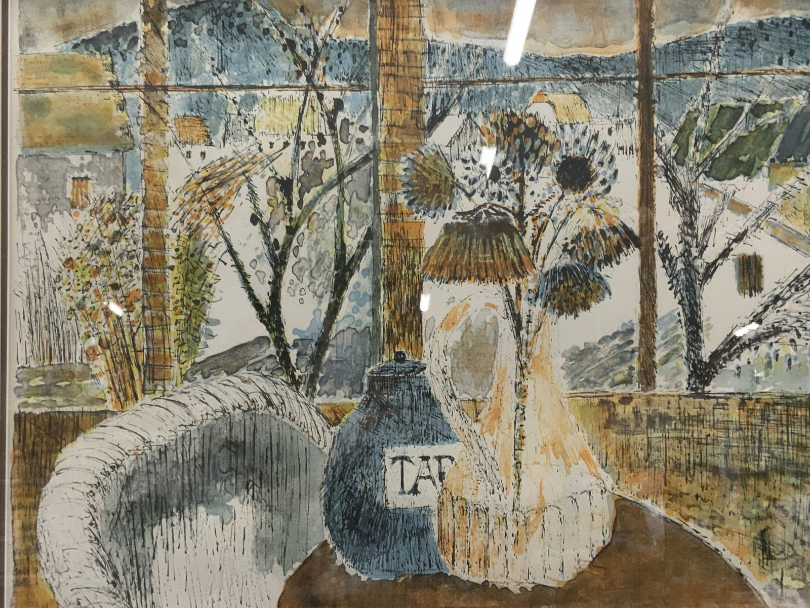 GUY BARDONE Nature Au Pot De Tabac Ltd. Lithograph: GUY BARDONE Nature Au Pot De Tabac Limited Edition Lithograph, circa 1962, numbered 16/120 in lower left, signed Bardone in lower right, subject shows still life of jar and flower pitcher with window