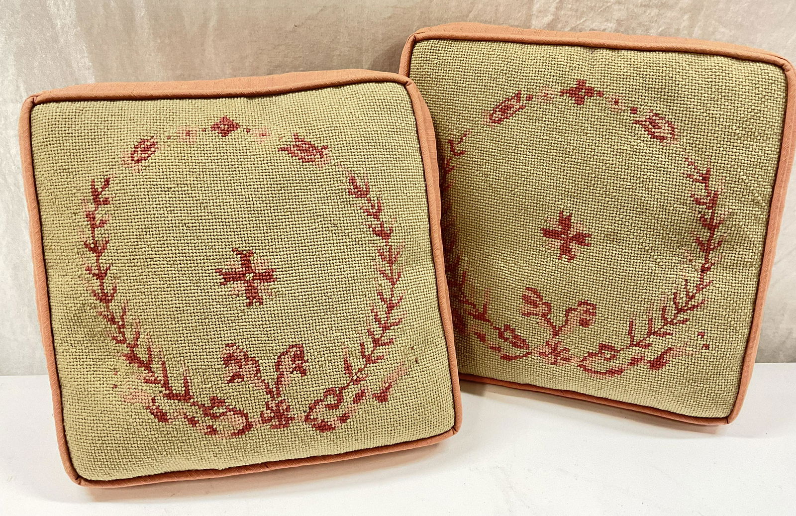 Pair Vintage Needle Point Accent Pillows (1 of 4)