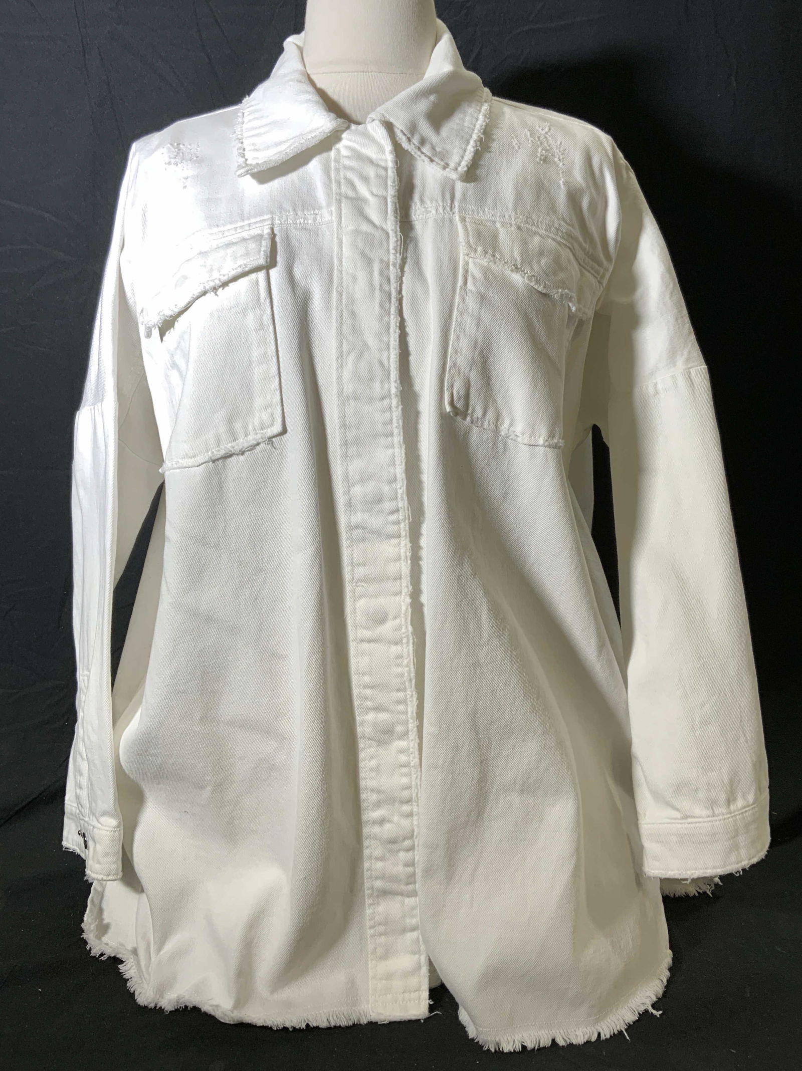ZARA White Denim Distressed Shirt Jacket (1 of 6)