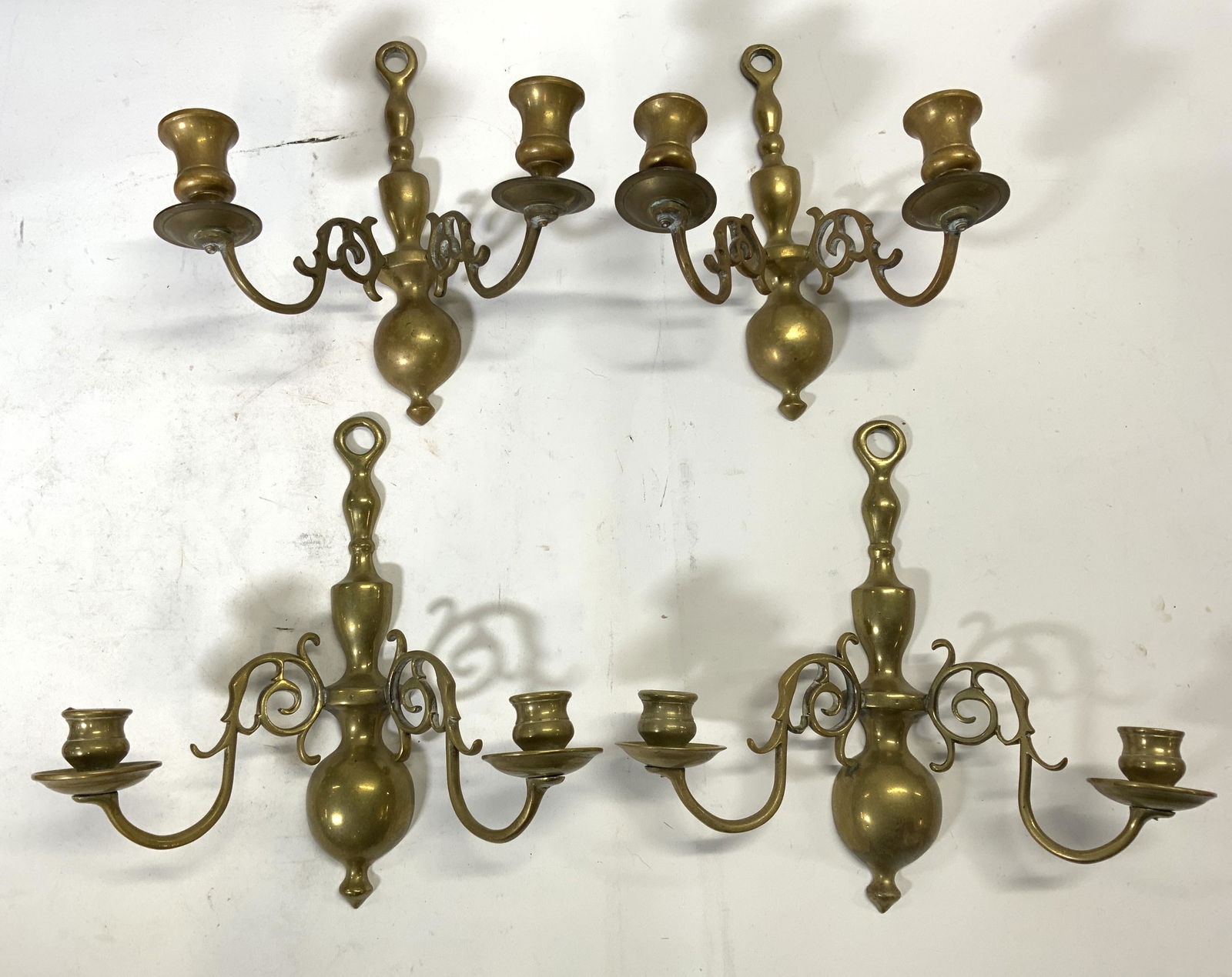 Set 4 Antique 2 Arm Brass Sconces (1 of 7)