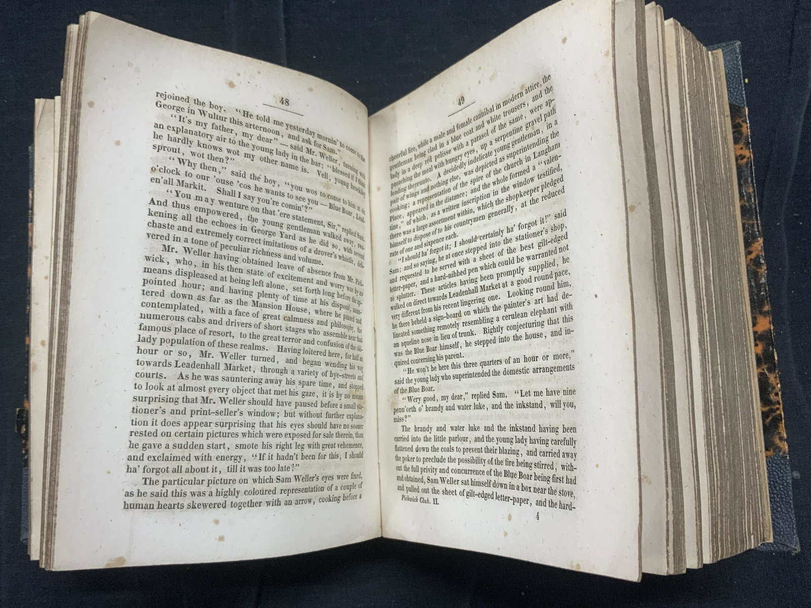 Antique Pickwick Collection of British Authors: Antique Pickwick Club Collection of British Authors by Charles Dickens, published in Leipzig circa 1842, text in English, measures approx 6 x 5 x 2 in. Surface wear consistent with age. Antique Pickwi