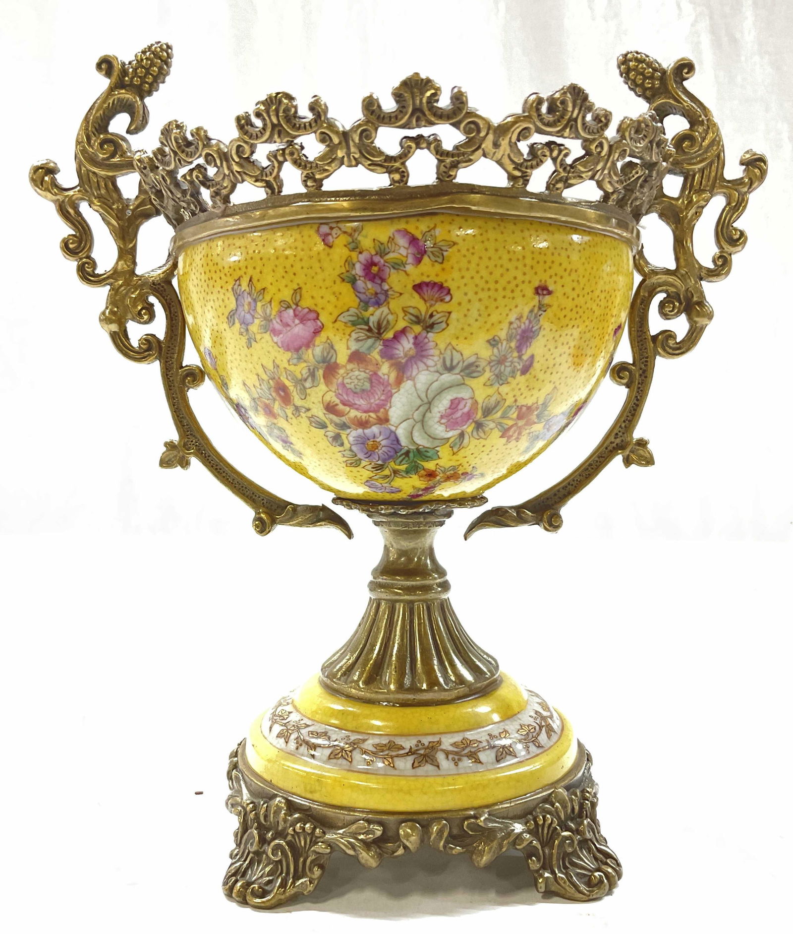 Brass & Floral Detailed Porcelain Vessel (1 of 6)