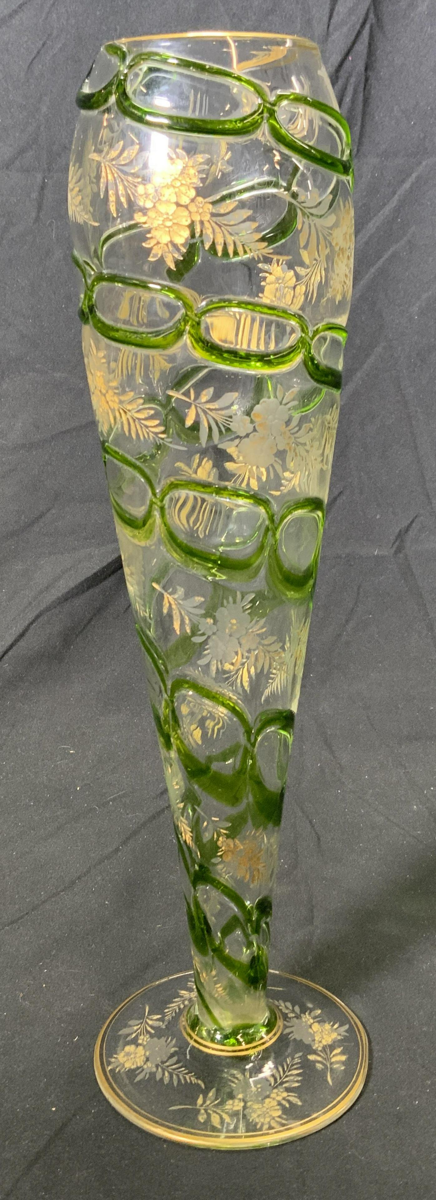 Vintage MOSER Style Gilt Floral Art Glass Vase (1 of 4)