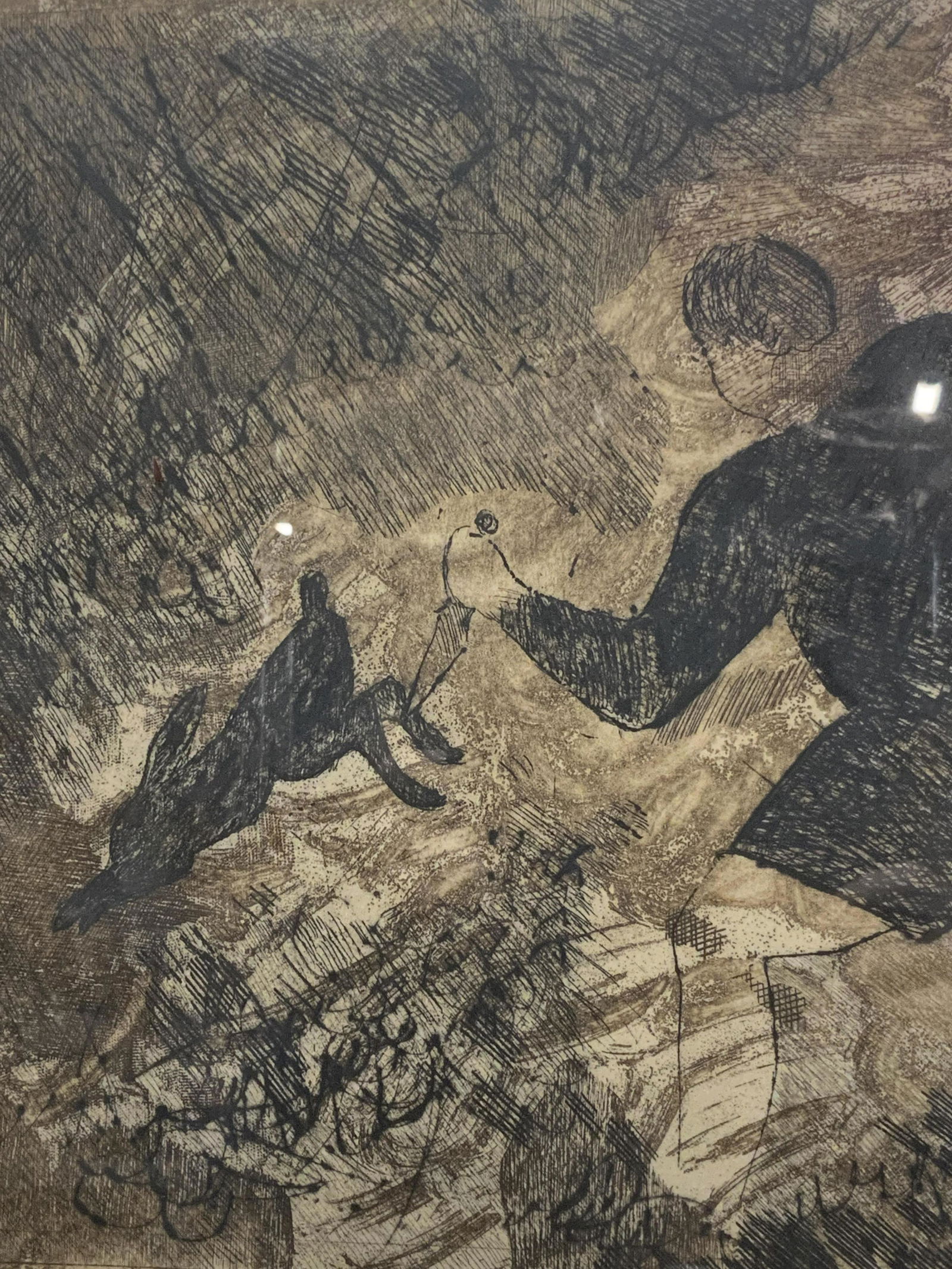 Signed Man Hunting Rabbit Vintage Plate Etching (1 of 5)